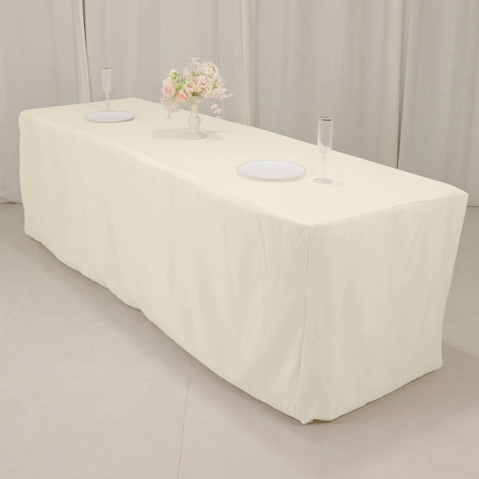 Premium Polyester Rectangle Tablecloth 8ft Ivory - Durable Fitted 220GSM Table Cover - Image 6