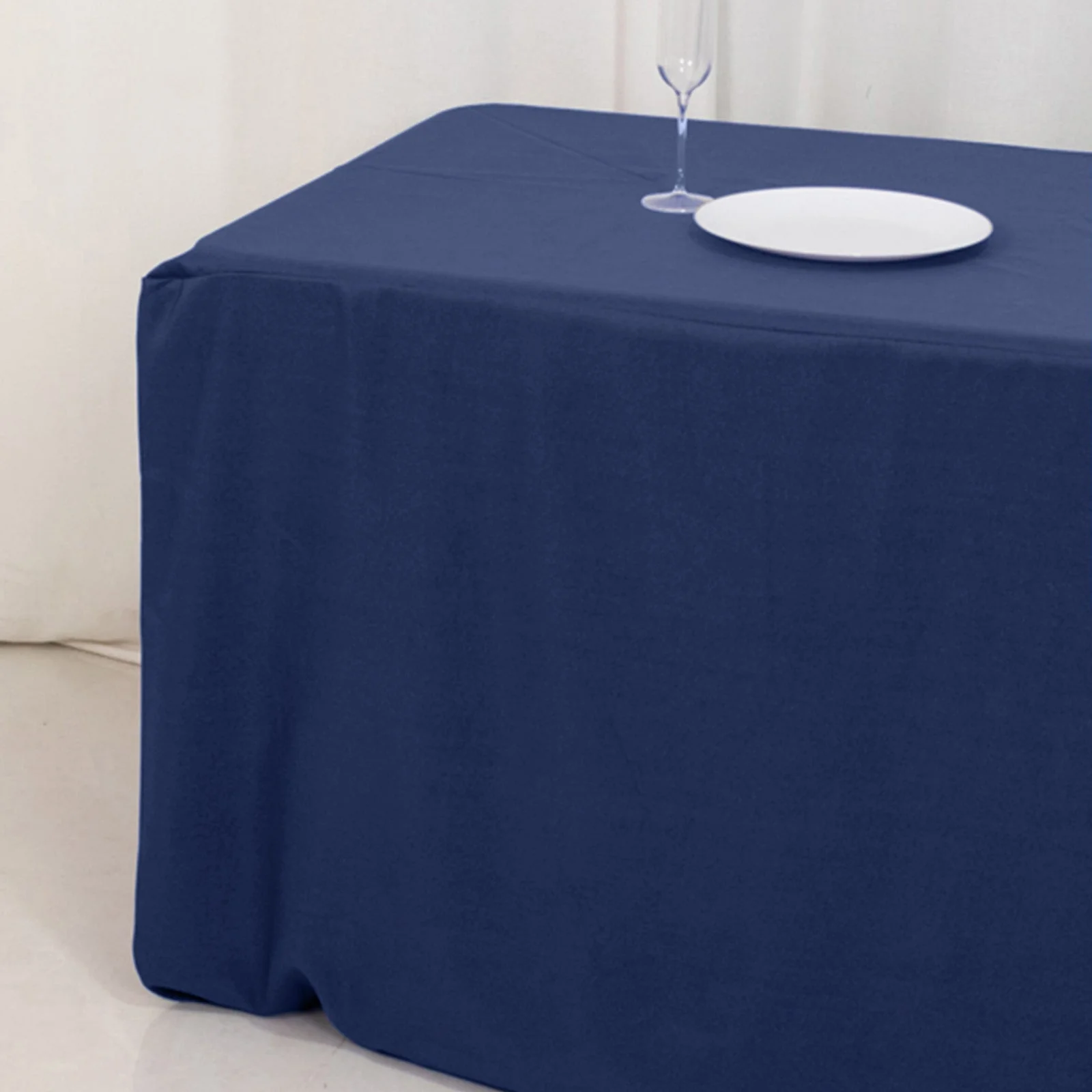 Premium Polyester Rectangle Tablecloth 8ft Navy Blue - Durable Fitted 220GSM Table Cover - Image 5