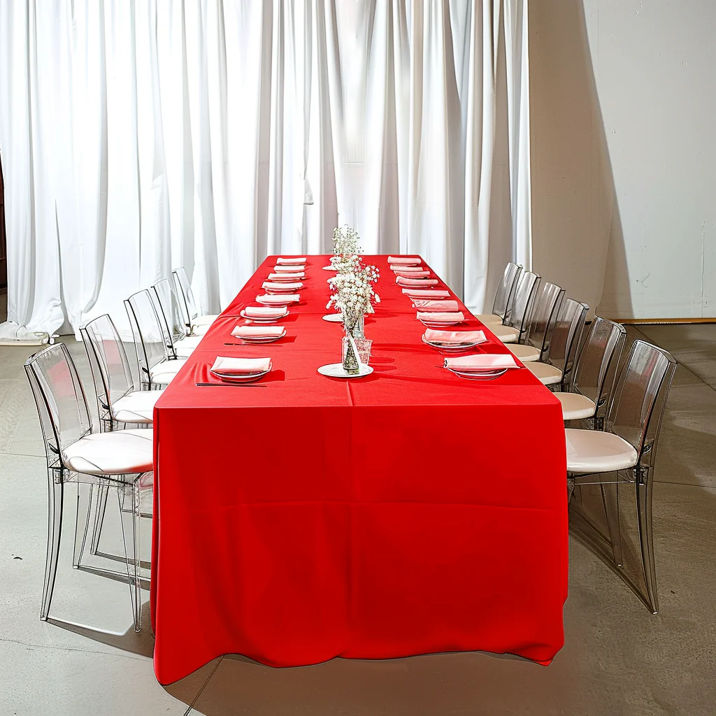 Premium Polyester Rectangle Tablecloth 8ft Red - Durable Fitted 220GSM Table Cover - Image 3