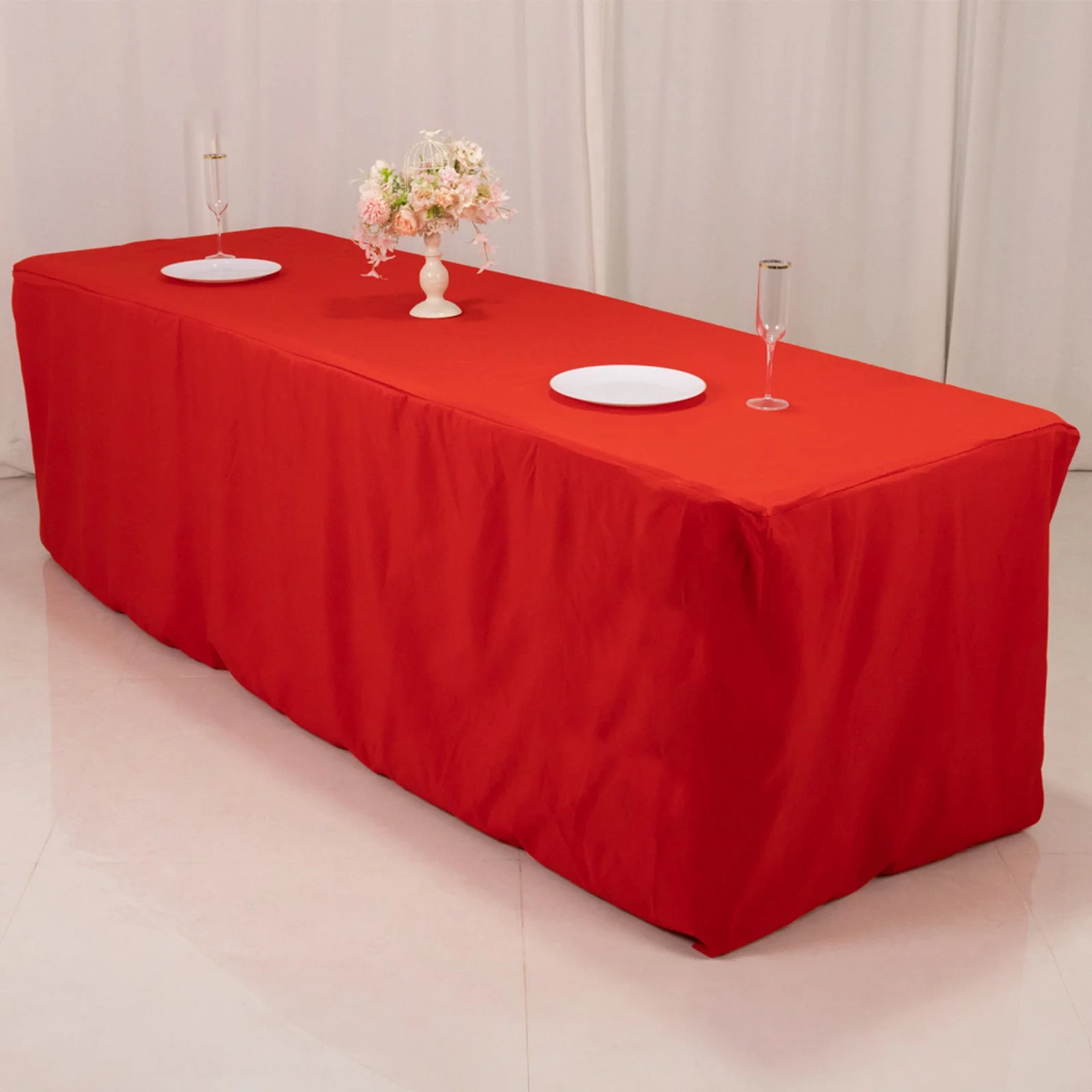 Premium Polyester Rectangle Tablecloth 8ft Red - Durable Fitted 220GSM Table Cover - Image 6