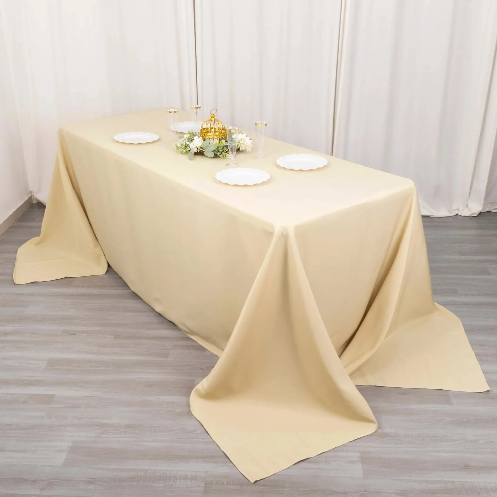 Premium Polyester Rectangle Tablecloth 90"x132" Beige - Seamless 220GSM Wrinkle-Resistant & Durable Fabric - Image 2