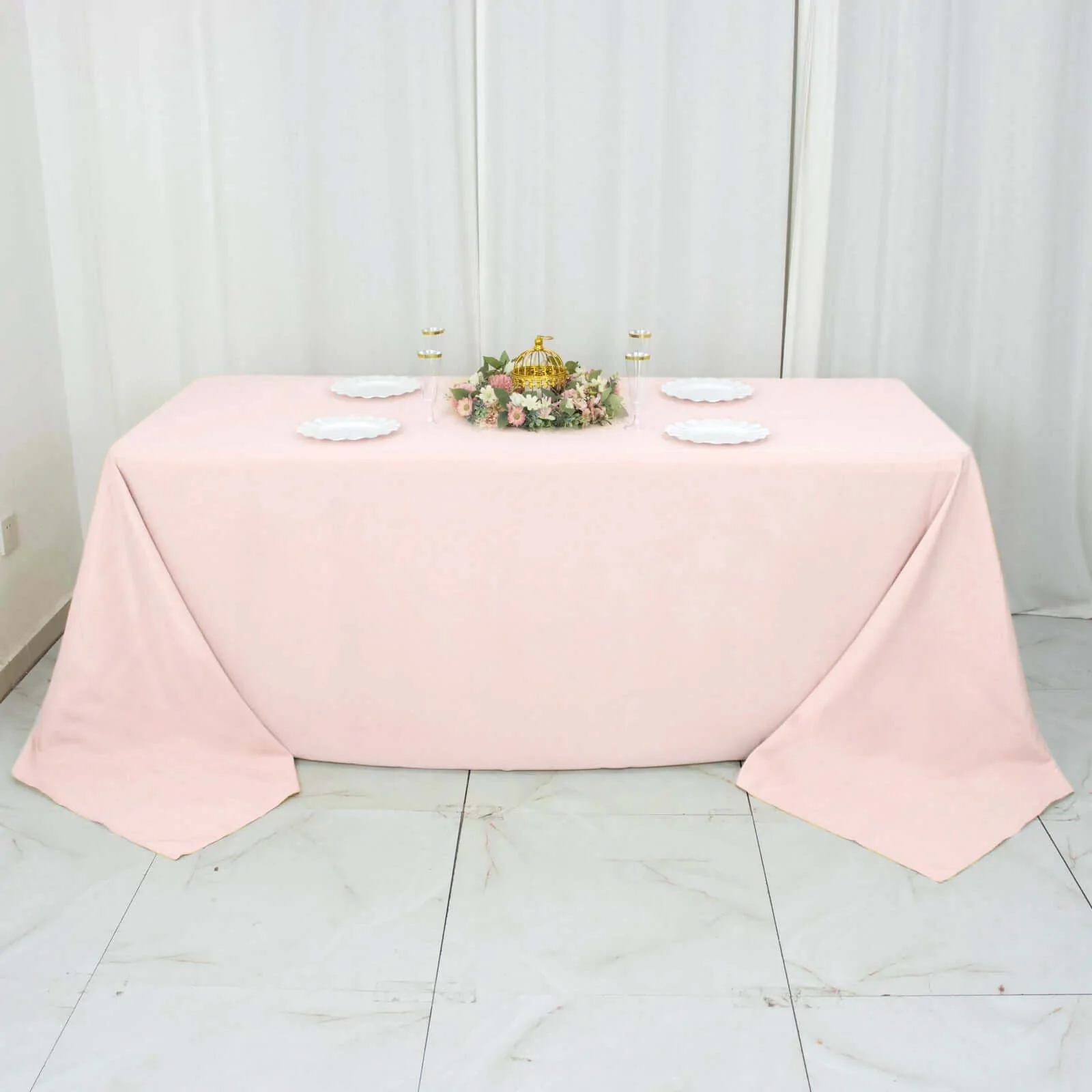 Premium Polyester Rectangle Tablecloth 90"x132" Blush - Seamless 220GSM Wrinkle-Resistant & Durable Fabric - Image 7