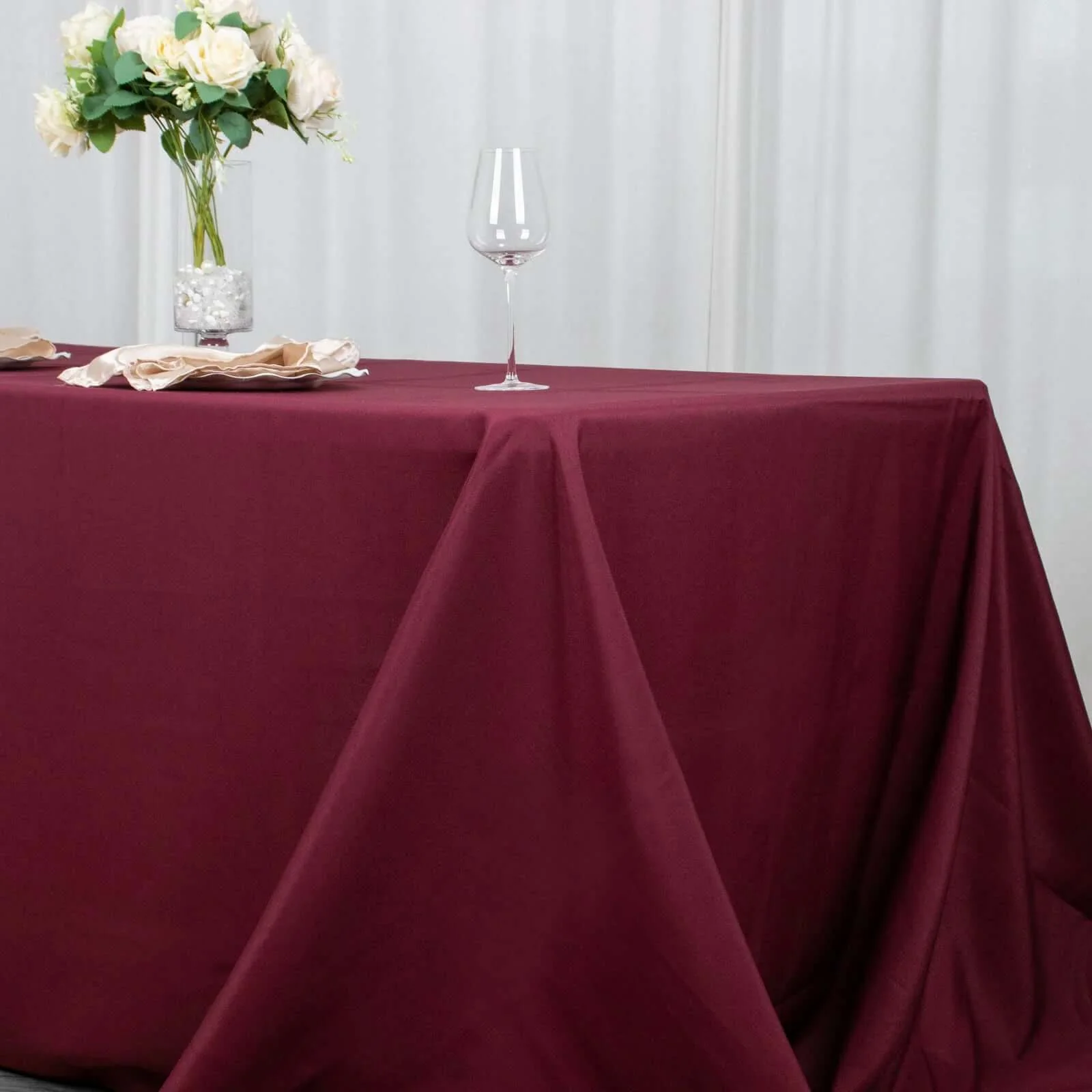 Premium Polyester Rectangle Tablecloth 90"x132" Burgundy - Seamless 220GSM Wrinkle-Resistant & Durable Fabric - Image 2