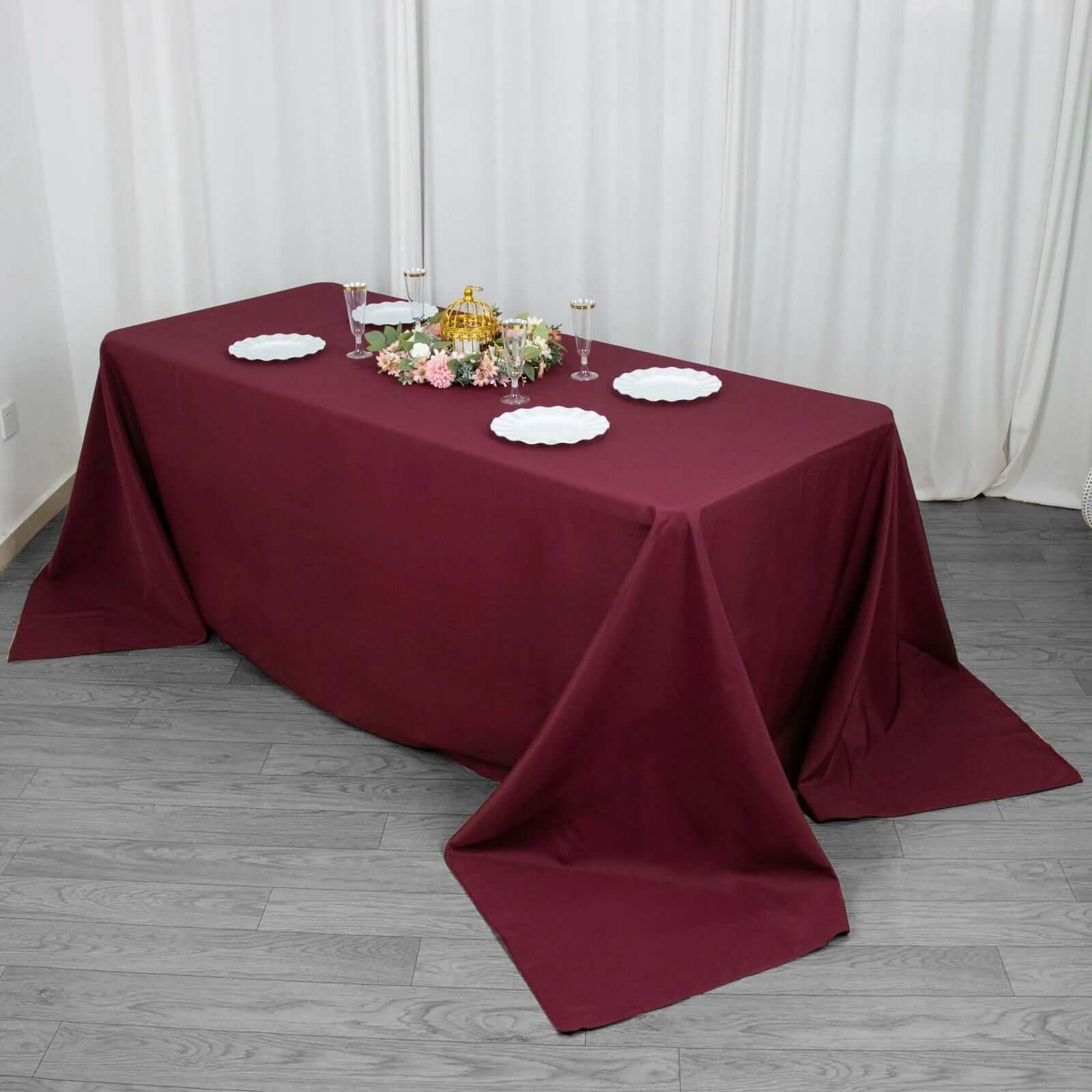 Premium Polyester Rectangle Tablecloth 90"x132" Burgundy - Seamless 220GSM Wrinkle-Resistant & Durable Fabric - Image 3