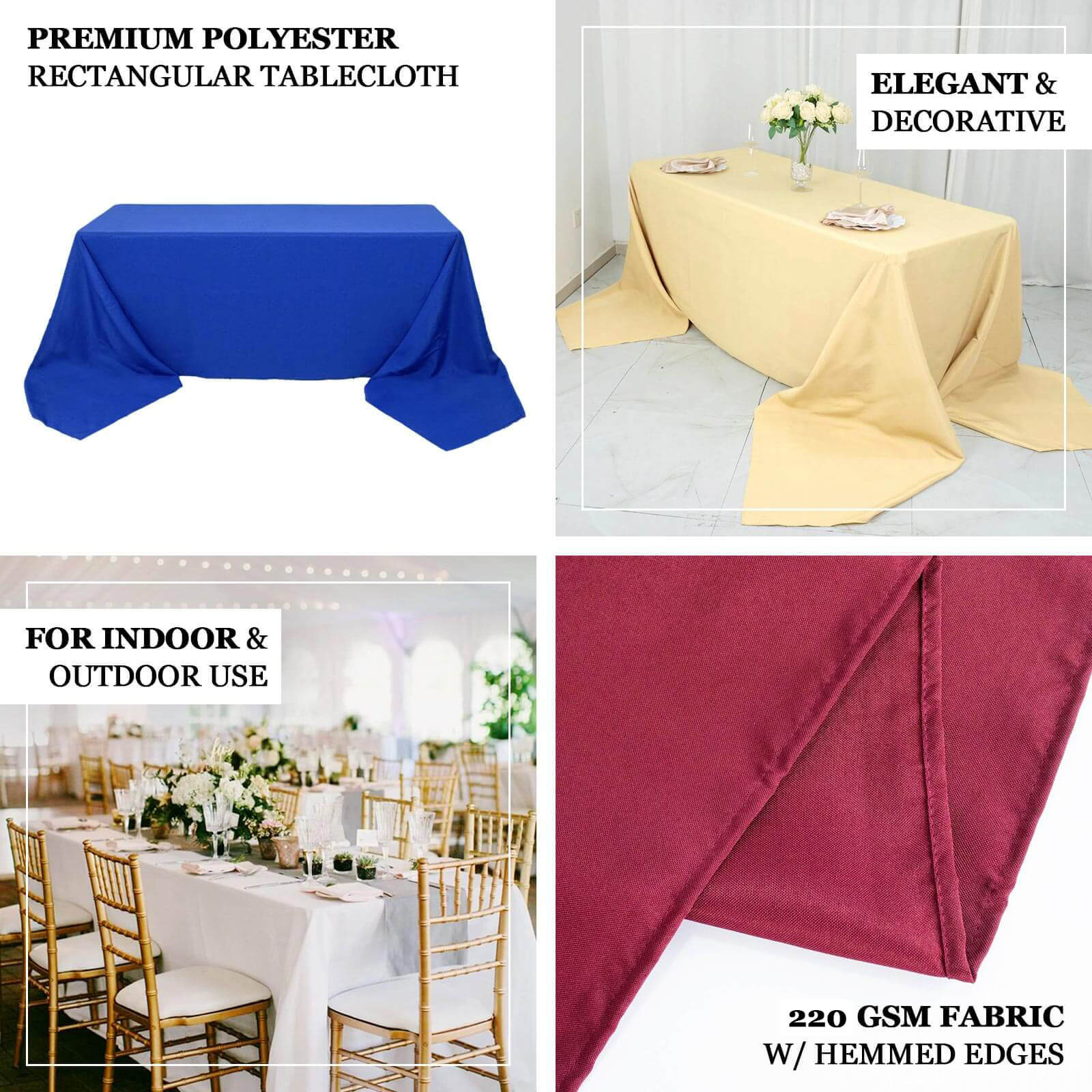 Premium Polyester Rectangle Tablecloth 90"x132" Champagne - Seamless 220GSM Wrinkle-Resistant & Durable Fabric - Image 3