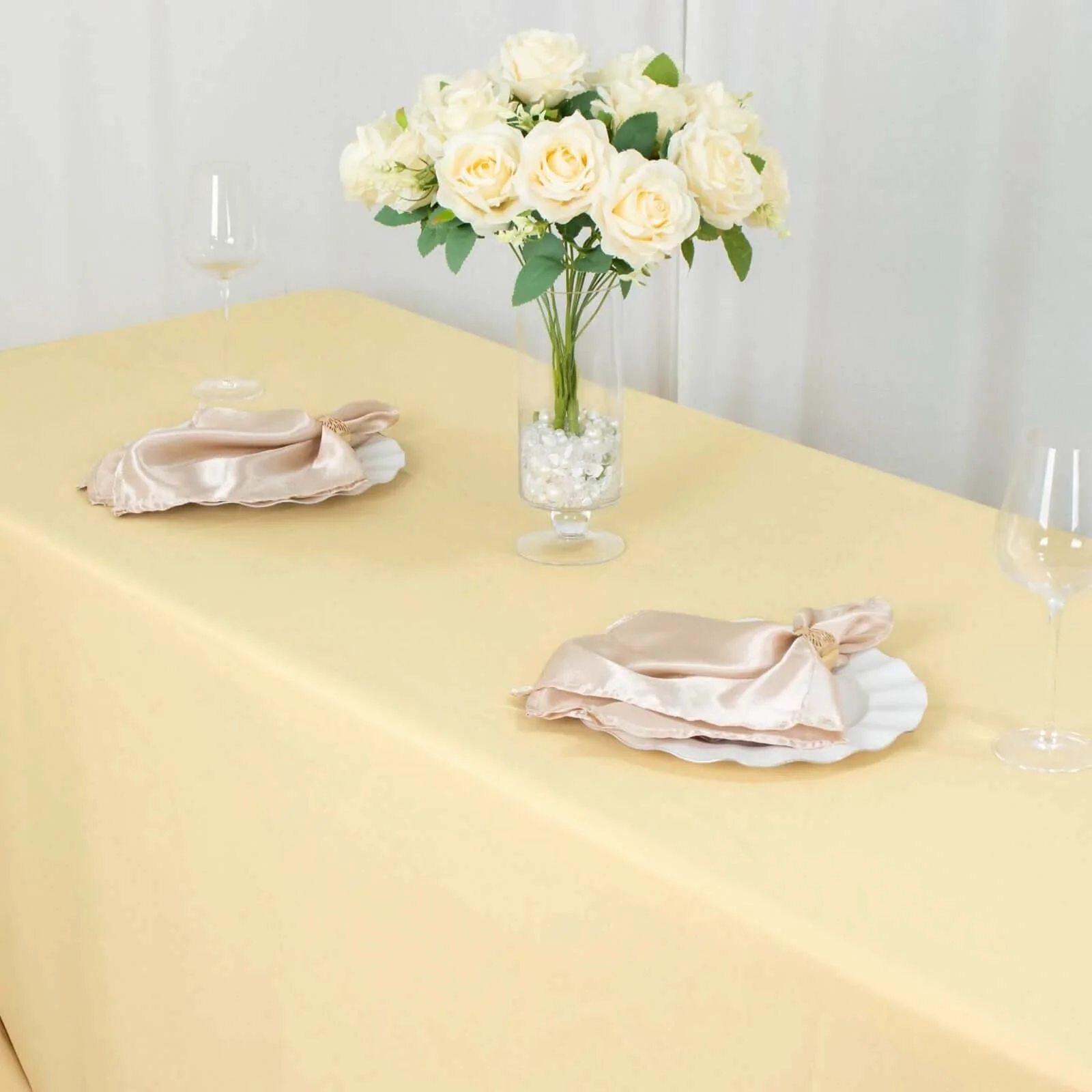 Premium Polyester Rectangle Tablecloth 90"x132" Champagne - Seamless 220GSM Wrinkle-Resistant & Durable Fabric - Image 7
