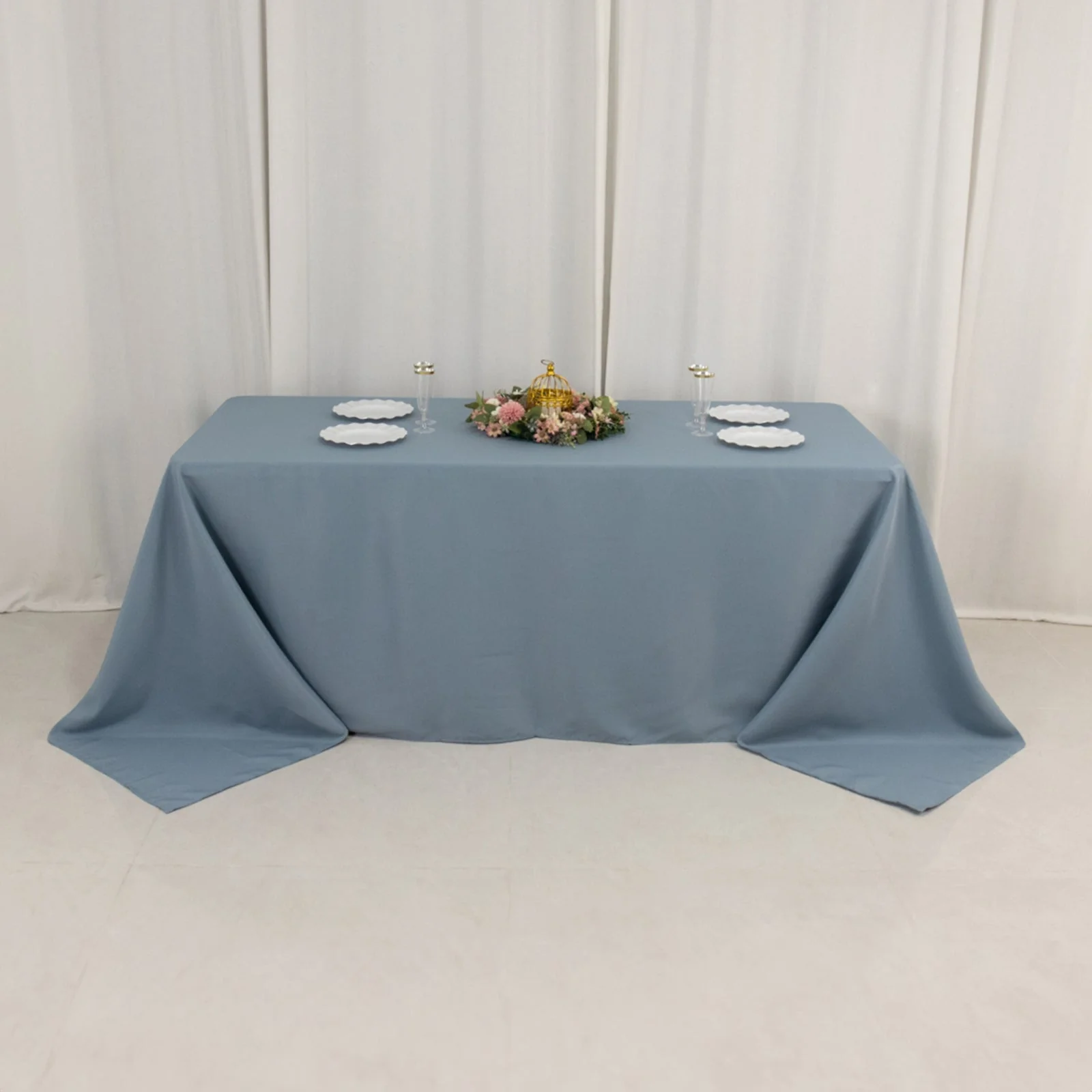 Premium Polyester Rectangle Tablecloth 90"x132" Dusty Blue - Seamless 220GSM Wrinkle-Resistant & Durable Fabric - Image 4