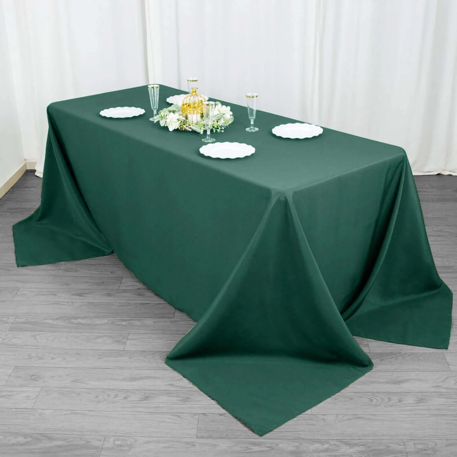 Premium Polyester Rectangle Tablecloth 90"x132" Hunter Emerald Green - Seamless 220GSM Wrinkle-Resistant & Durable Fabric - Image 3