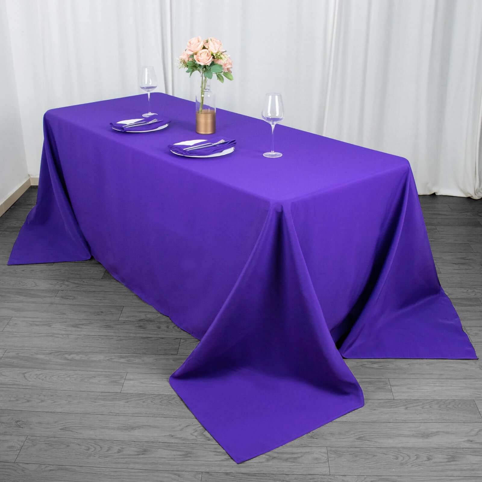 Premium Polyester Rectangle Tablecloth 90"x132" Purple - Seamless 220GSM Wrinkle-Resistant & Durable Fabric - Image 7