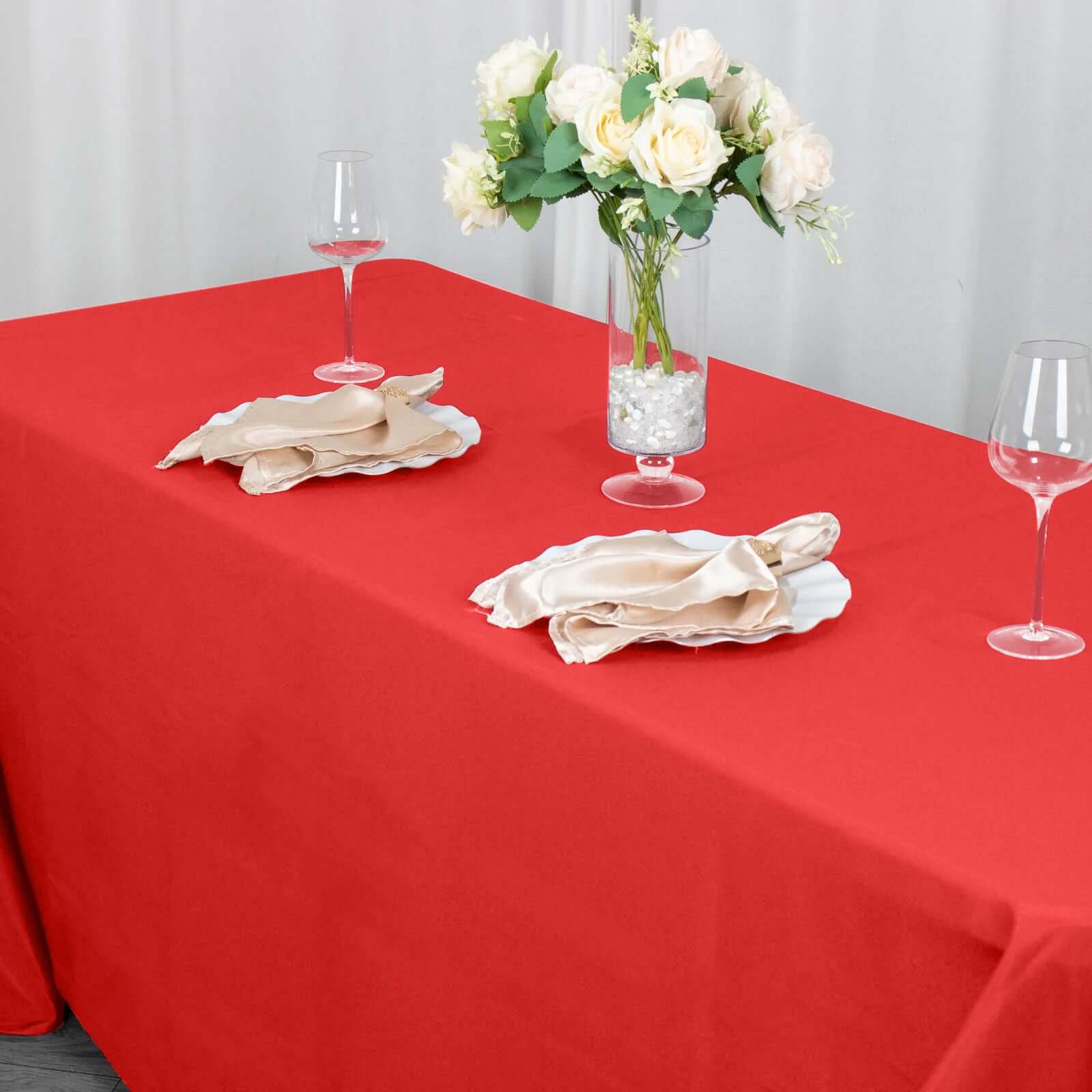 Premium Polyester Rectangle Tablecloth 90"x132" Red - Seamless 220GSM Wrinkle-Resistant & Durable Fabric - Image 6