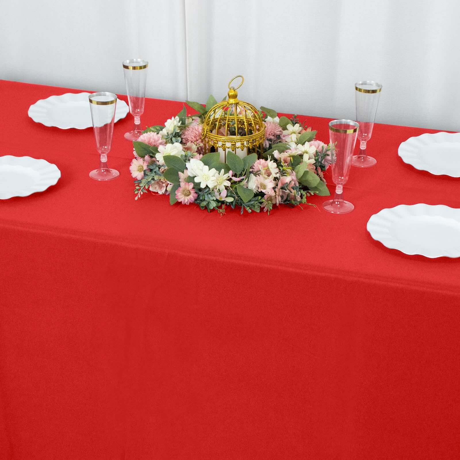 Premium Polyester Rectangle Tablecloth 90"x132" Red - Seamless 220GSM Wrinkle-Resistant & Durable Fabric - Image 7