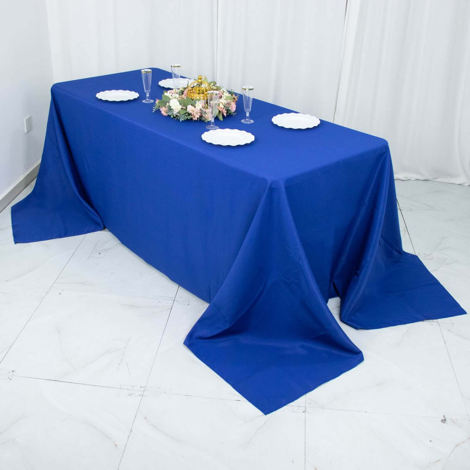 Premium Polyester Rectangle Tablecloth 90"x132" Royal Blue - Seamless 220GSM Wrinkle-Resistant & Durable Fabric - Image 3