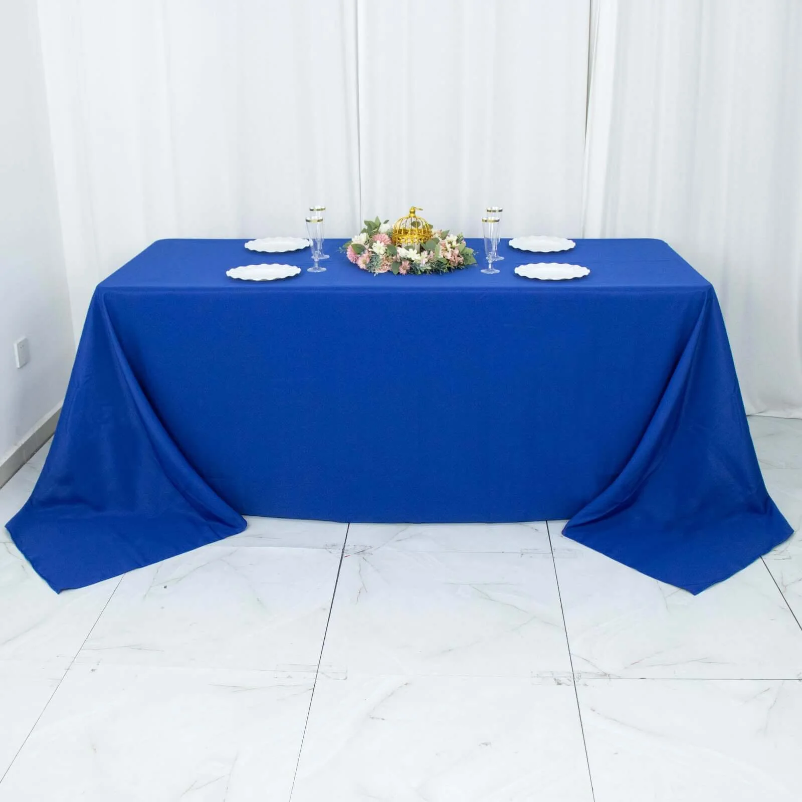 Premium Polyester Rectangle Tablecloth 90"x132" Royal Blue - Seamless 220GSM Wrinkle-Resistant & Durable Fabric - Image 7