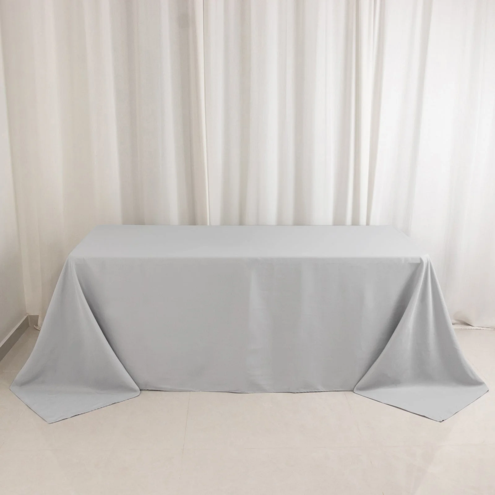 Premium Polyester Rectangle Tablecloth 90"x132" Silver - Seamless 220GSM Wrinkle-Resistant & Durable Fabric
