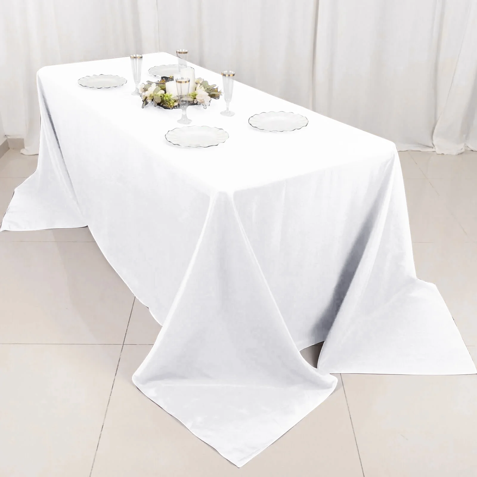 Premium Polyester Rectangle Tablecloth 90"x132" White - Seamless 220GSM Wrinkle-Resistant & Durable Fabric - Image 2