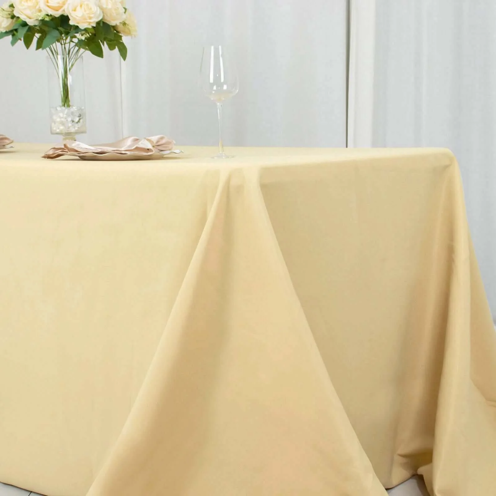 Premium Polyester Rectangle Tablecloth 90"x156" Champagne - Seamless 220GSM Wrinkle-Resistant & Durable Finish - Image 2