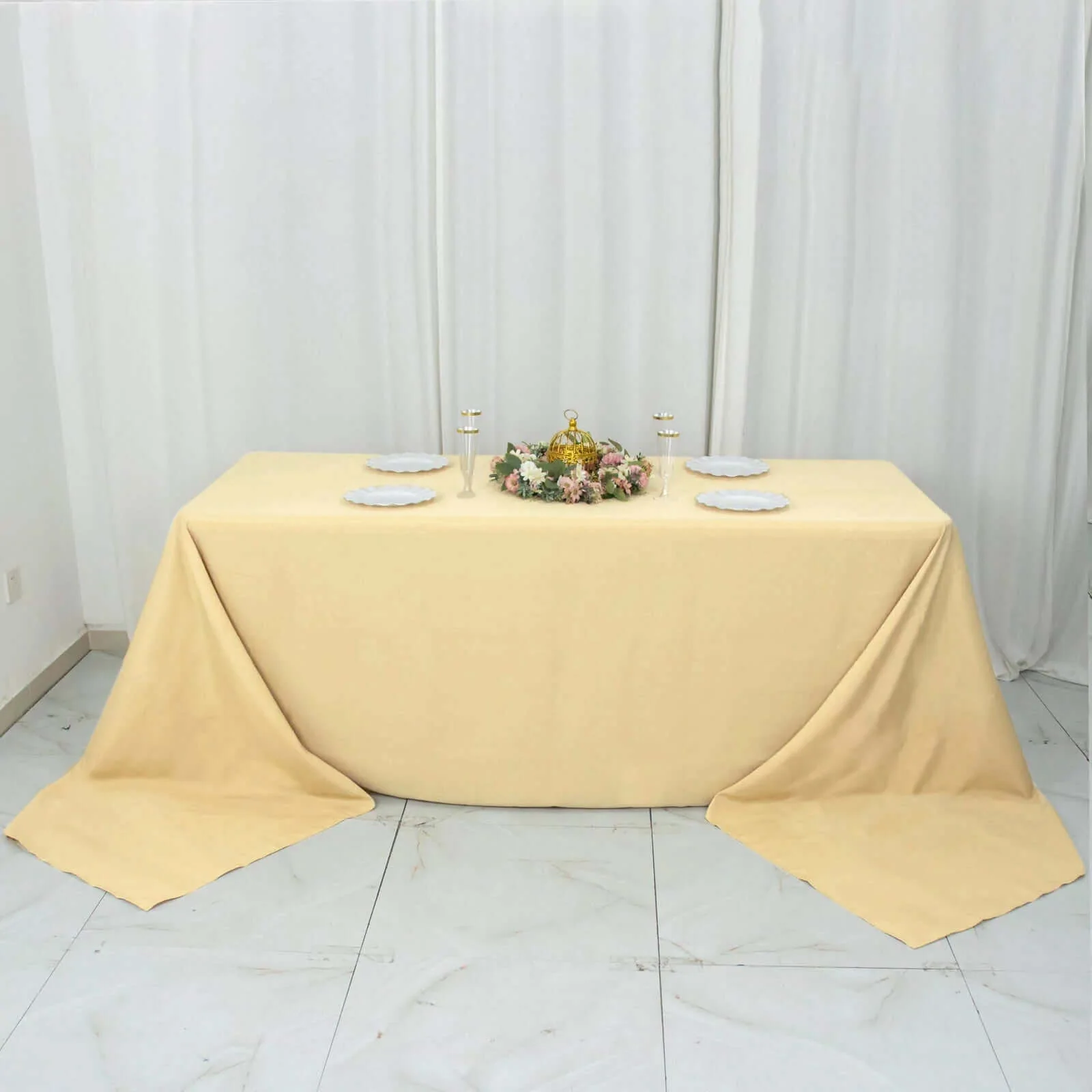 Premium Polyester Rectangle Tablecloth 90"x156" Champagne - Seamless 220GSM Wrinkle-Resistant & Durable Finish - Image 7