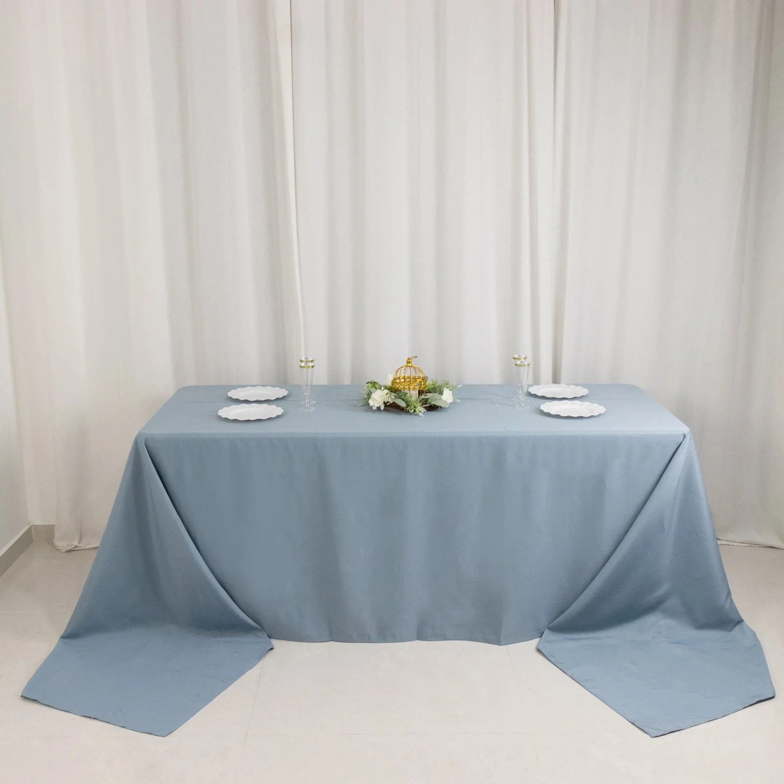 Premium Polyester Rectangle Tablecloth 90"x156" Dusty Blue - Seamless 220GSM Wrinkle-Resistant & Durable Finish - Image 7