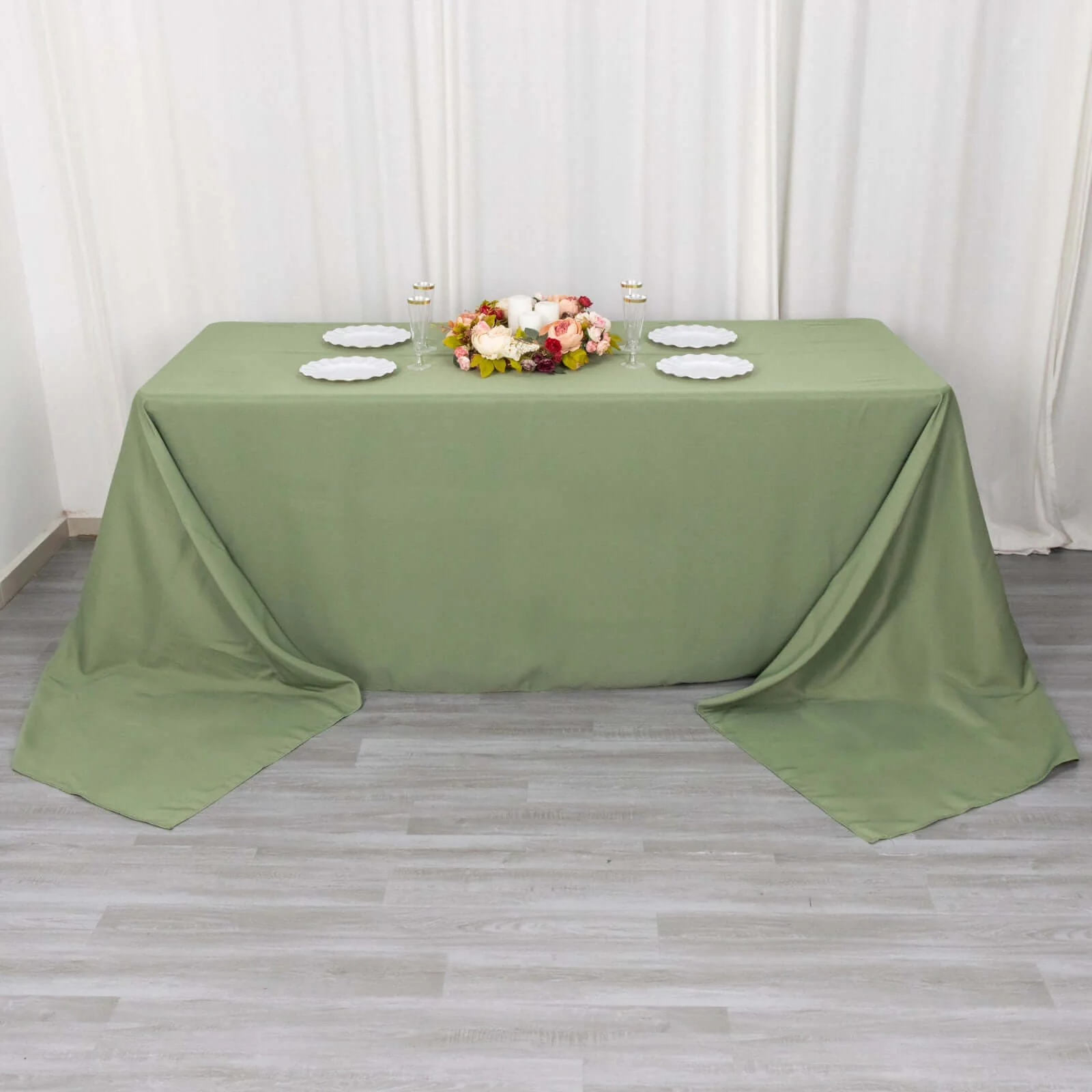 Premium Polyester Rectangle Tablecloth 90"x156" Dusty Sage Green - Seamless 220GSM Wrinkle-Resistant & Durable Finish - Image 8