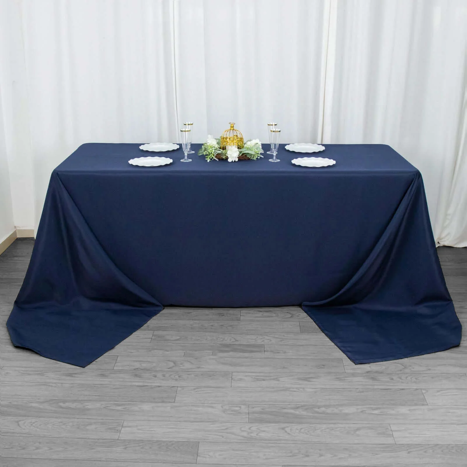 Premium Polyester Rectangle Tablecloth 90"x156" Navy Blue - Seamless 220GSM Wrinkle-Resistant & Durable Finish - Image 6