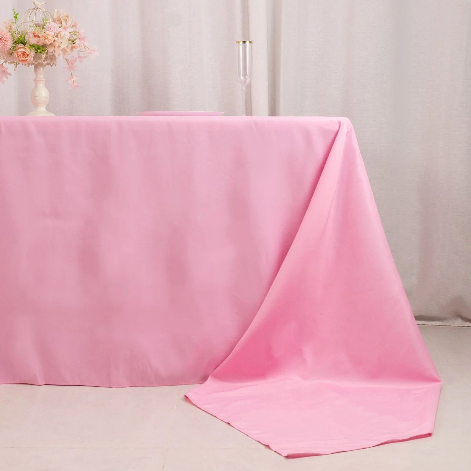 Premium Polyester Rectangle Tablecloth 90"x156" Pink - Seamless 220GSM Wrinkle-Resistant & Durable Finish - Image 2