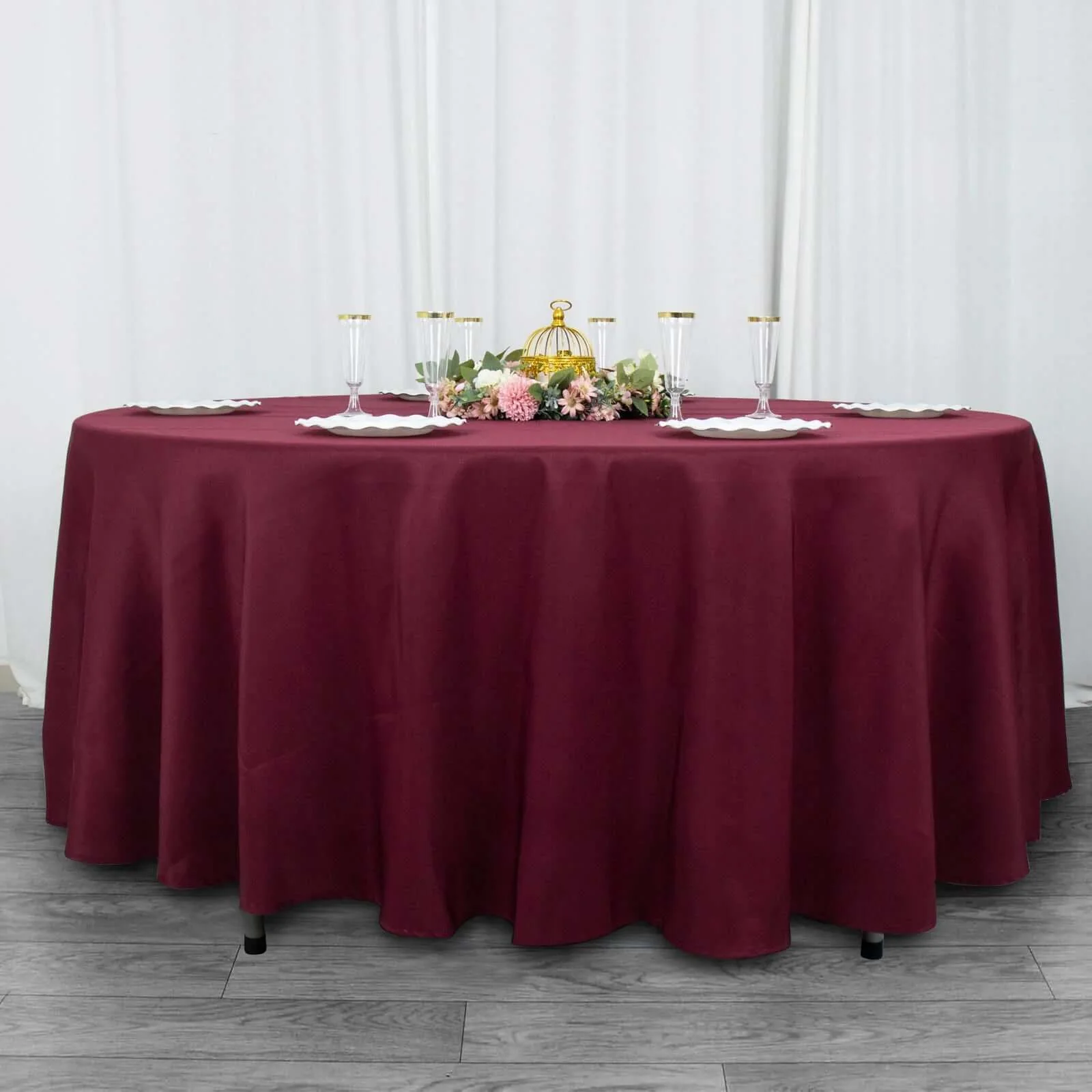 Premium Polyester Round Tablecloth 108" Burgundy - 220GSM Wrinkle-Resistant & Durable Table Cover - Image 3