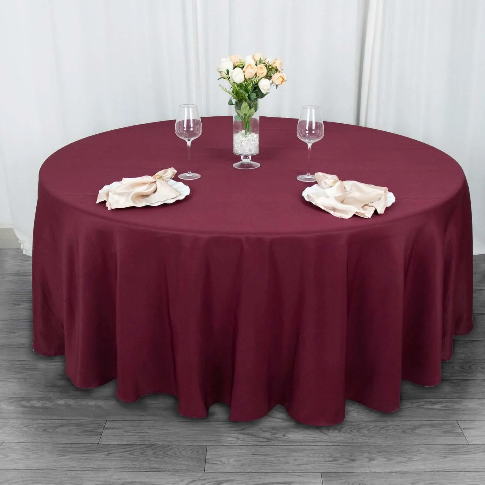 Premium Polyester Round Tablecloth 108" Burgundy - 220GSM Wrinkle-Resistant & Durable Table Cover - Image 7