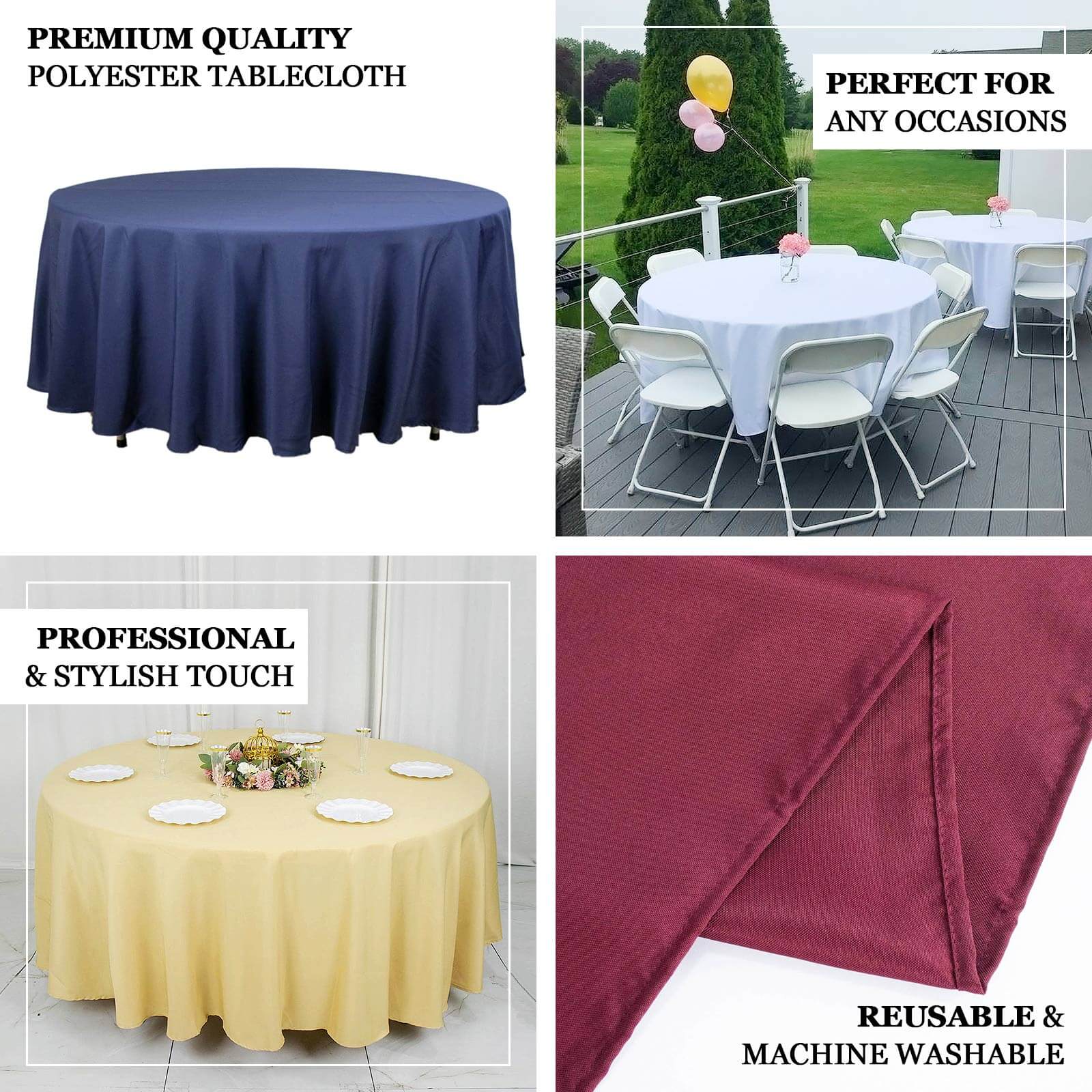 Premium Polyester Round Tablecloth 108" Dusty Blue - 220GSM Wrinkle-Resistant & Durable Table Cover - Image 3