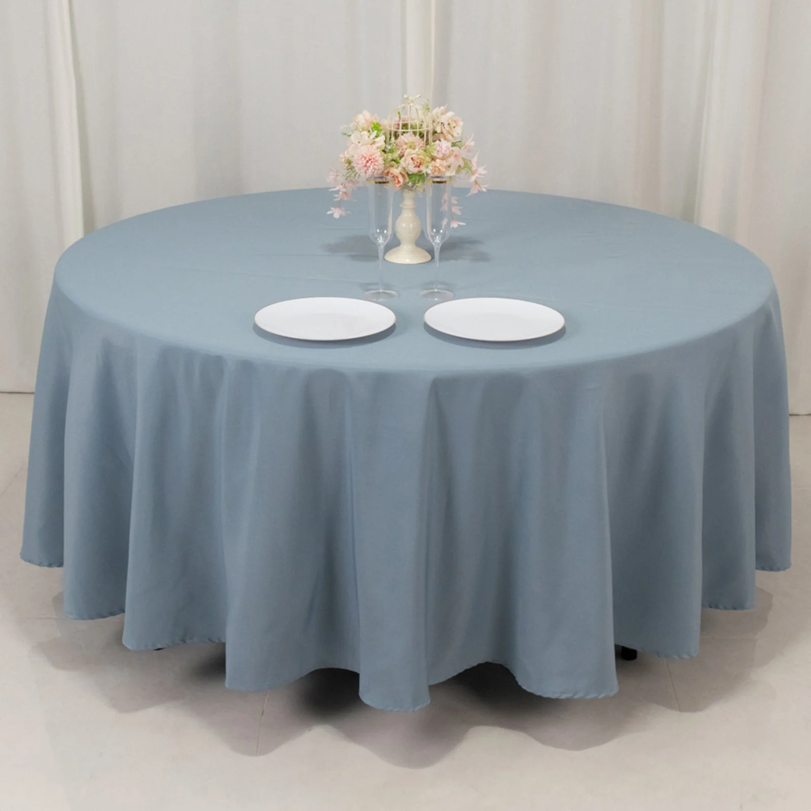 Premium Polyester Round Tablecloth 108" Dusty Blue - 220GSM Wrinkle-Resistant & Durable Table Cover - Image 4