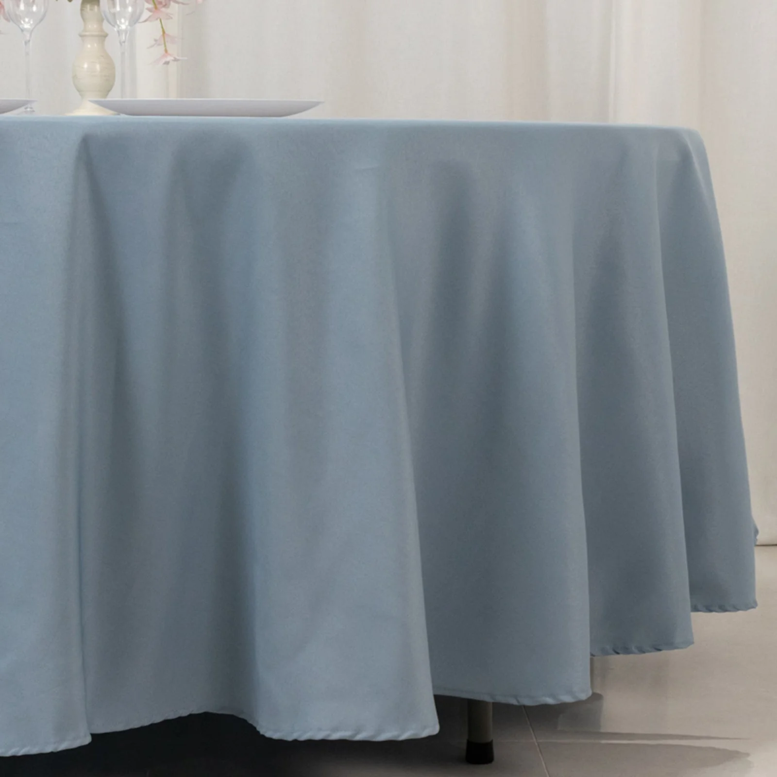 Premium Polyester Round Tablecloth 108" Dusty Blue - 220GSM Wrinkle-Resistant & Durable Table Cover - Image 7