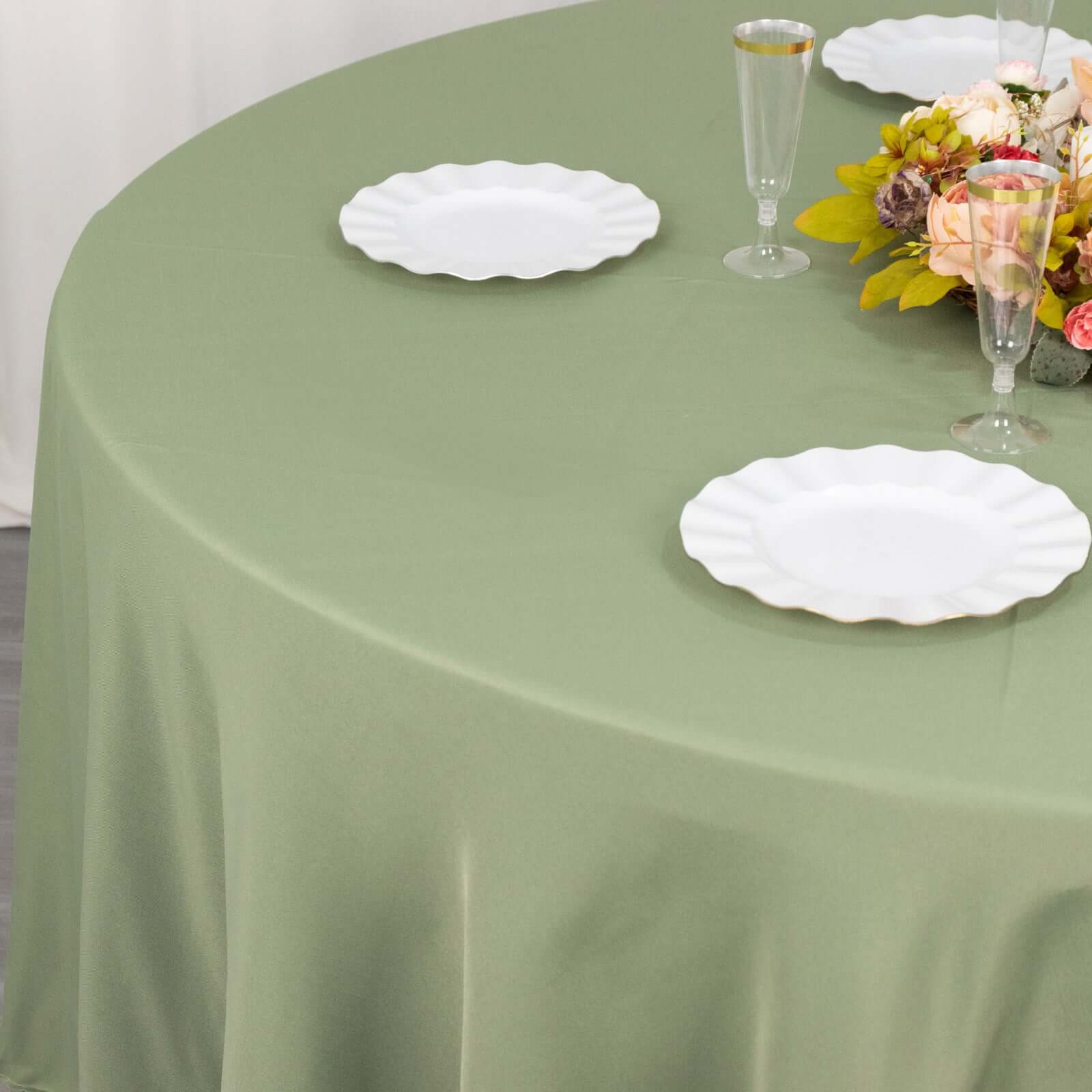 Premium Polyester Round Tablecloth 108" Dusty Sage Green - 220GSM Wrinkle-Resistant & Durable Table Cover - Image 6
