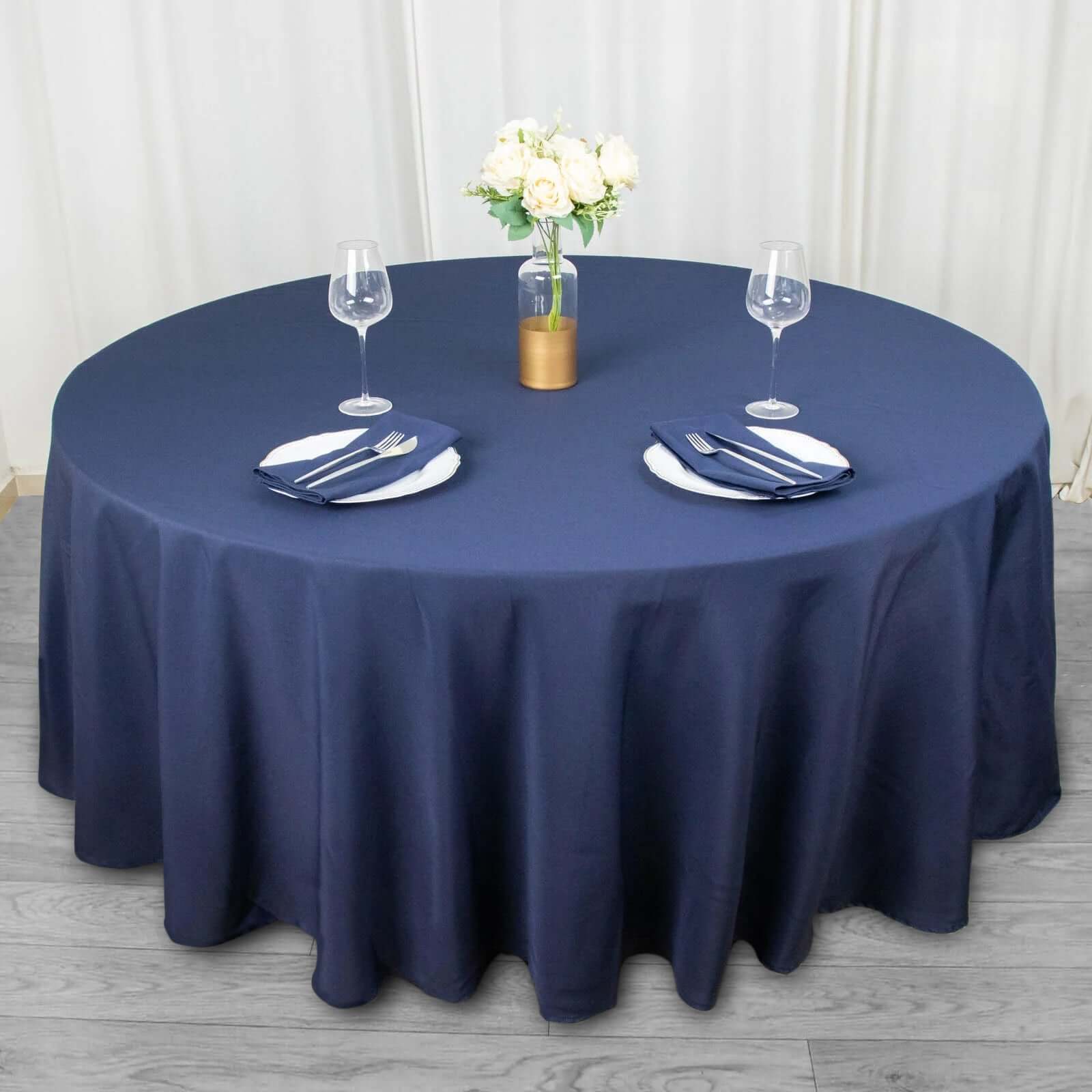 Premium Polyester Round Tablecloth 108" Navy Blue - 220GSM Wrinkle-Resistant & Durable Table Cover - Image 3