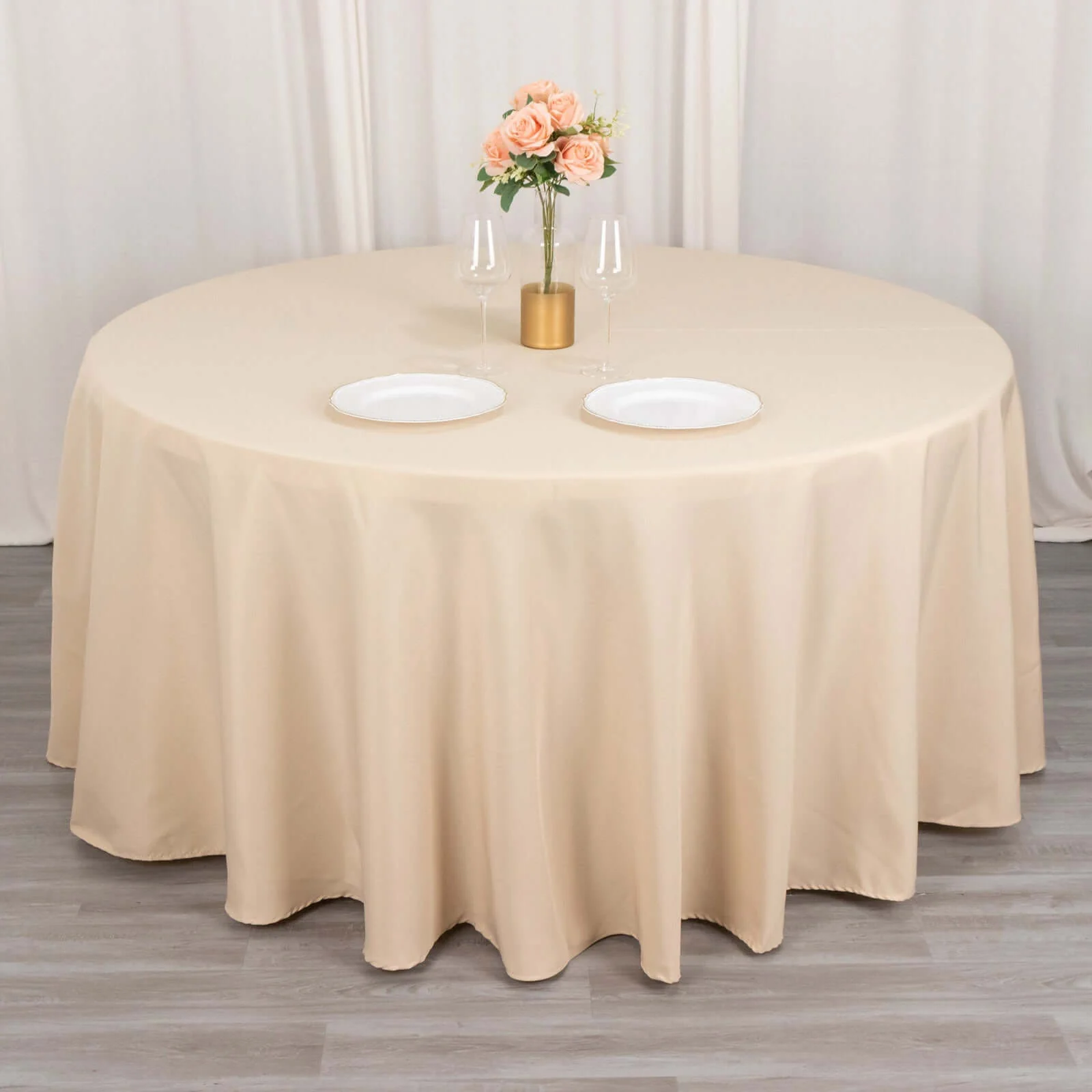 Premium Polyester Round Tablecloth 120" Beige - Seamless 220GSM Table Cover - Image 2