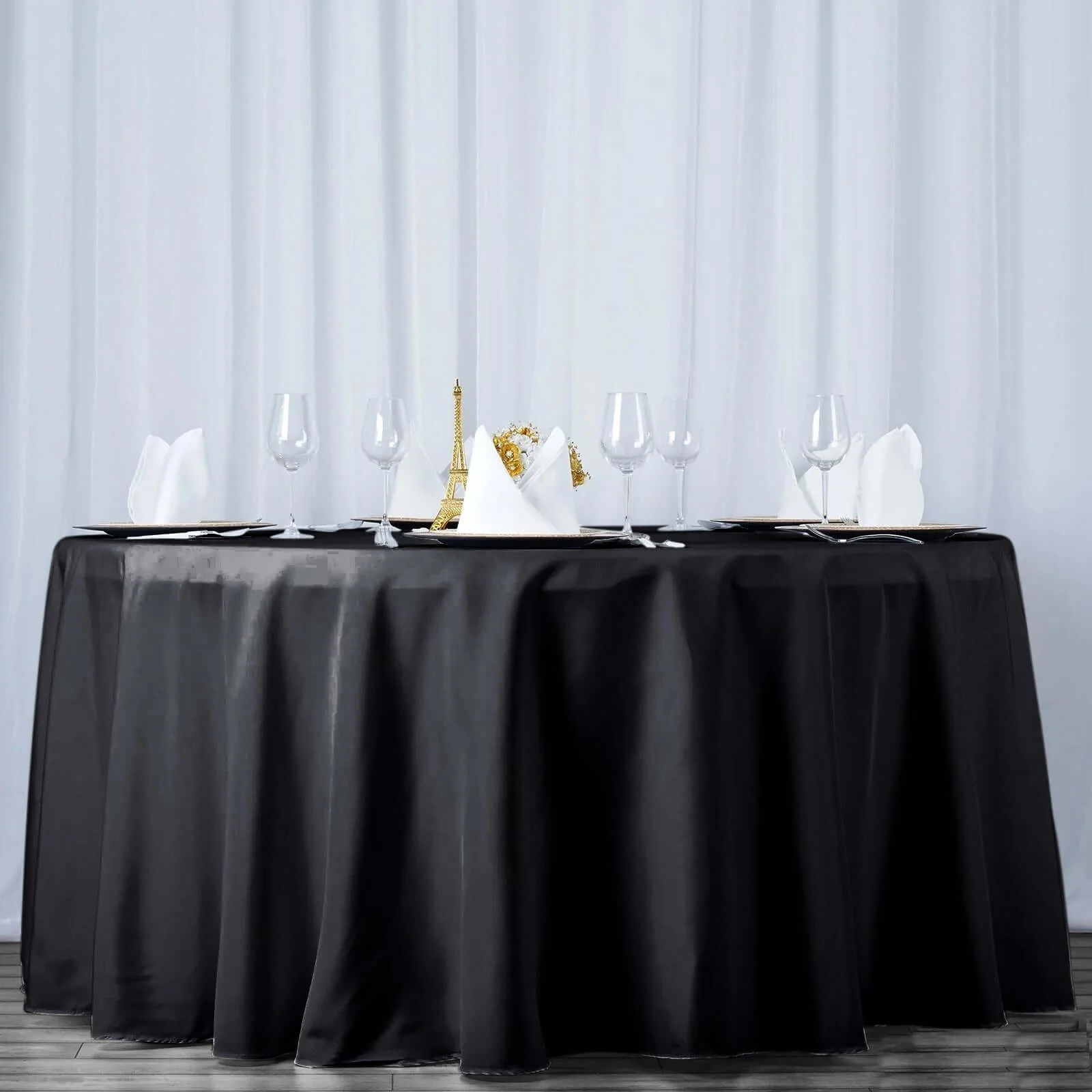 Premium Polyester Round Tablecloth 120" Black - Seamless 220GSM Wrinkle-Resistant & Durable Table Cover - Image 6