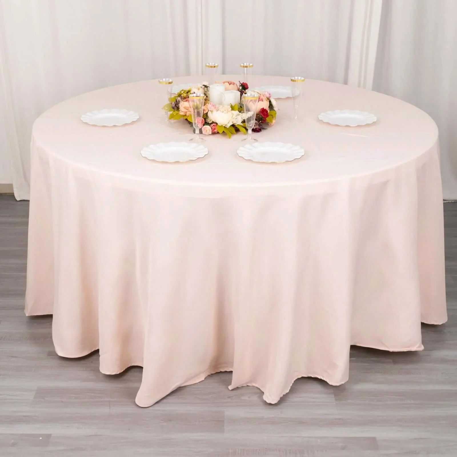 Premium Polyester Round Tablecloth 120" Blush - Seamless 220GSM Table Cover - Image 3