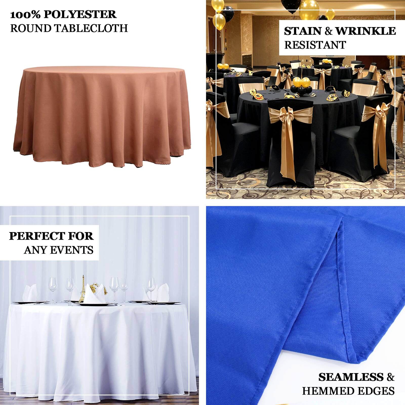 Premium Polyester Round Tablecloth 120" Burgundy - Seamless 220GSM Table Cover - Image 4