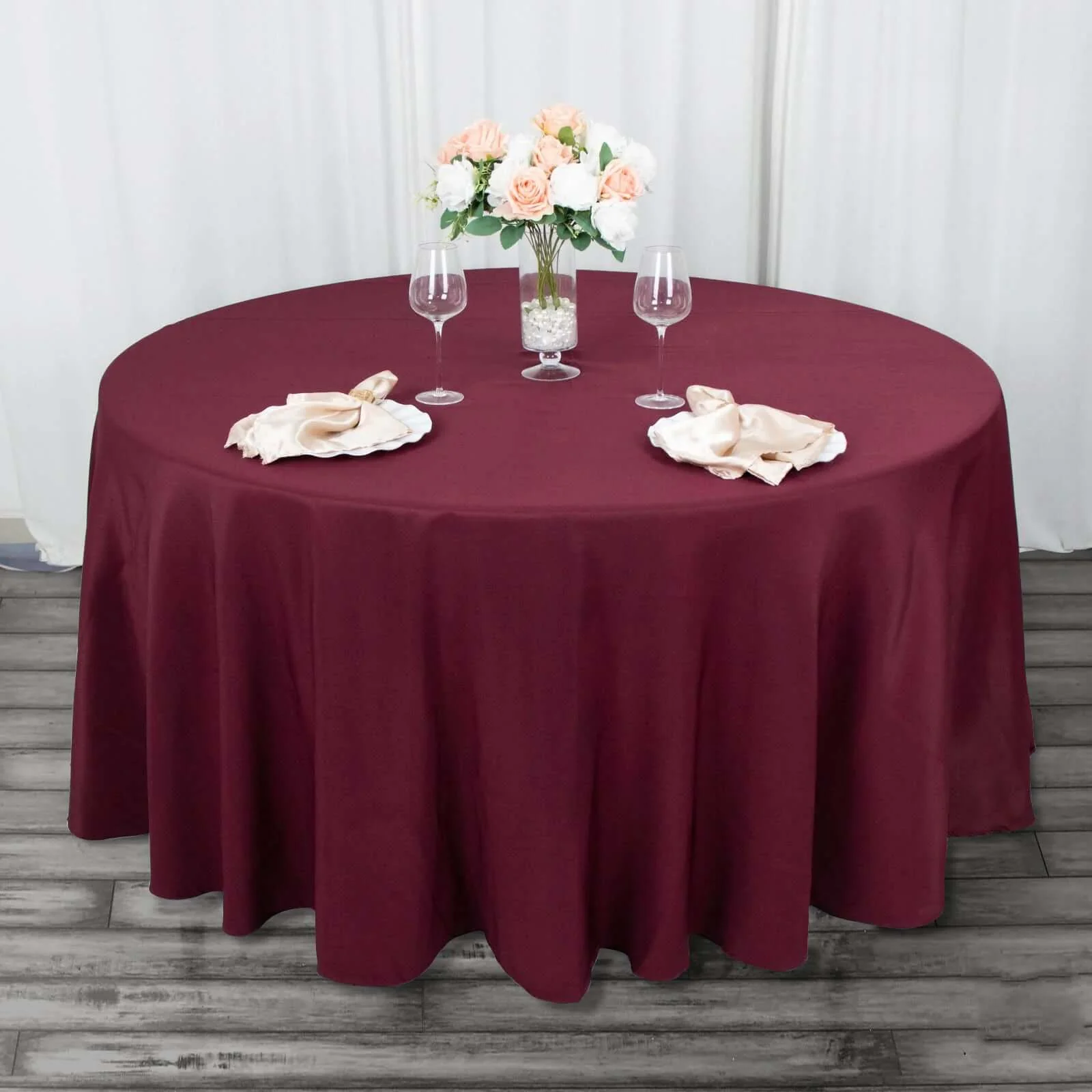 Premium Polyester Round Tablecloth 120" Burgundy - Seamless 220GSM Table Cover - Image 7