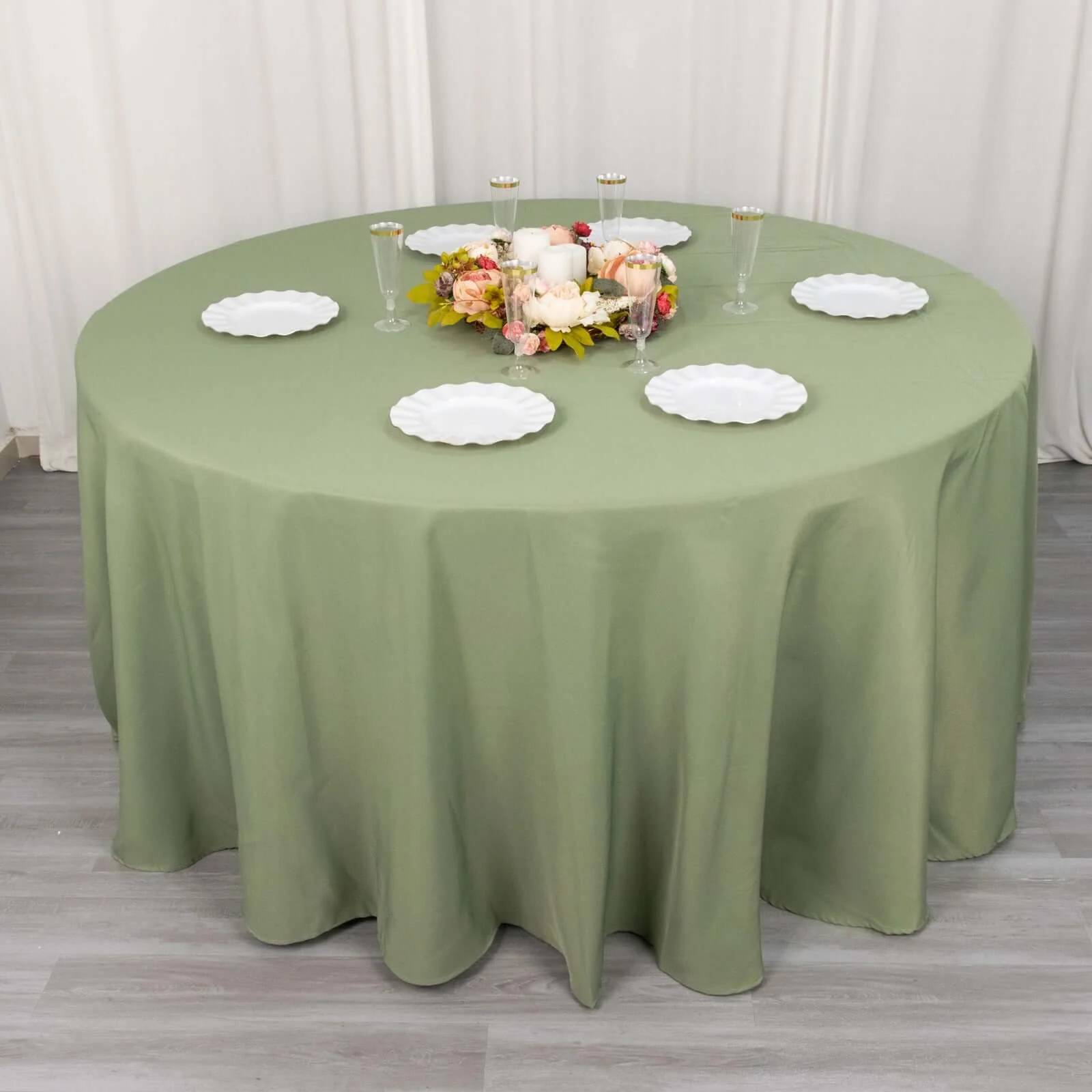 Premium Polyester Round Tablecloth 120" Dusty Sage Green - Seamless 220GSM Table Cover - Image 4