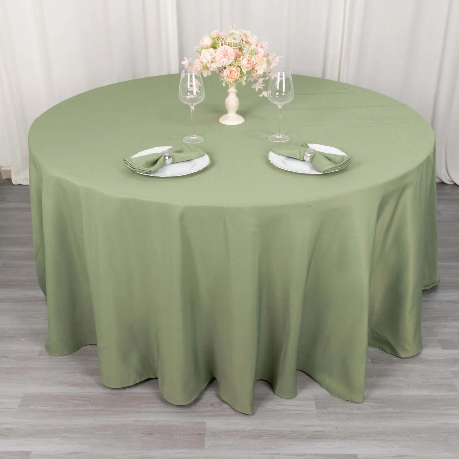 Premium Polyester Round Tablecloth 120" Dusty Sage Green - Seamless 220GSM Table Cover - Image 7