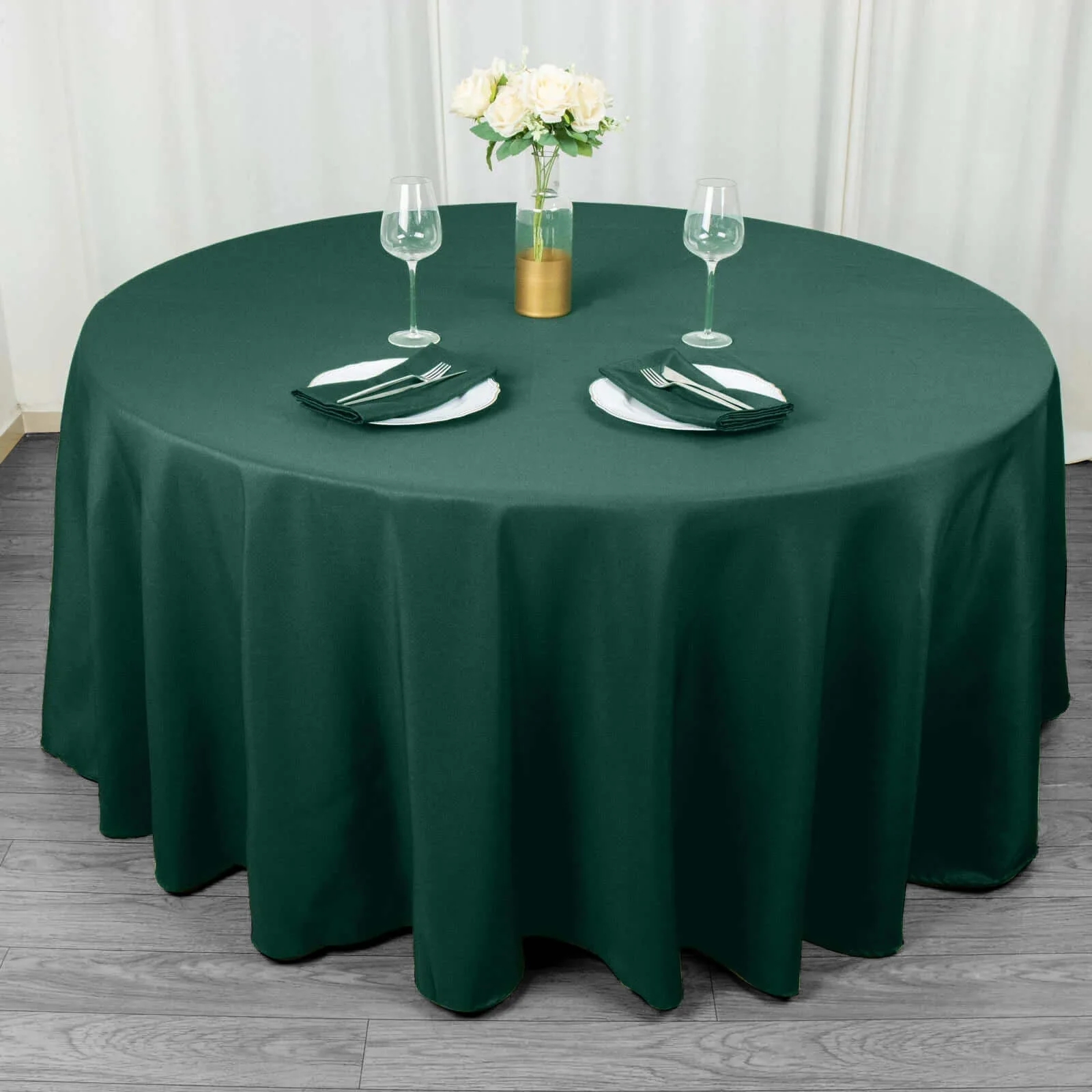 Premium Polyester Round Tablecloth 120" Hunter Emerald Green - Seamless 220GSM Table Cover - Image 5