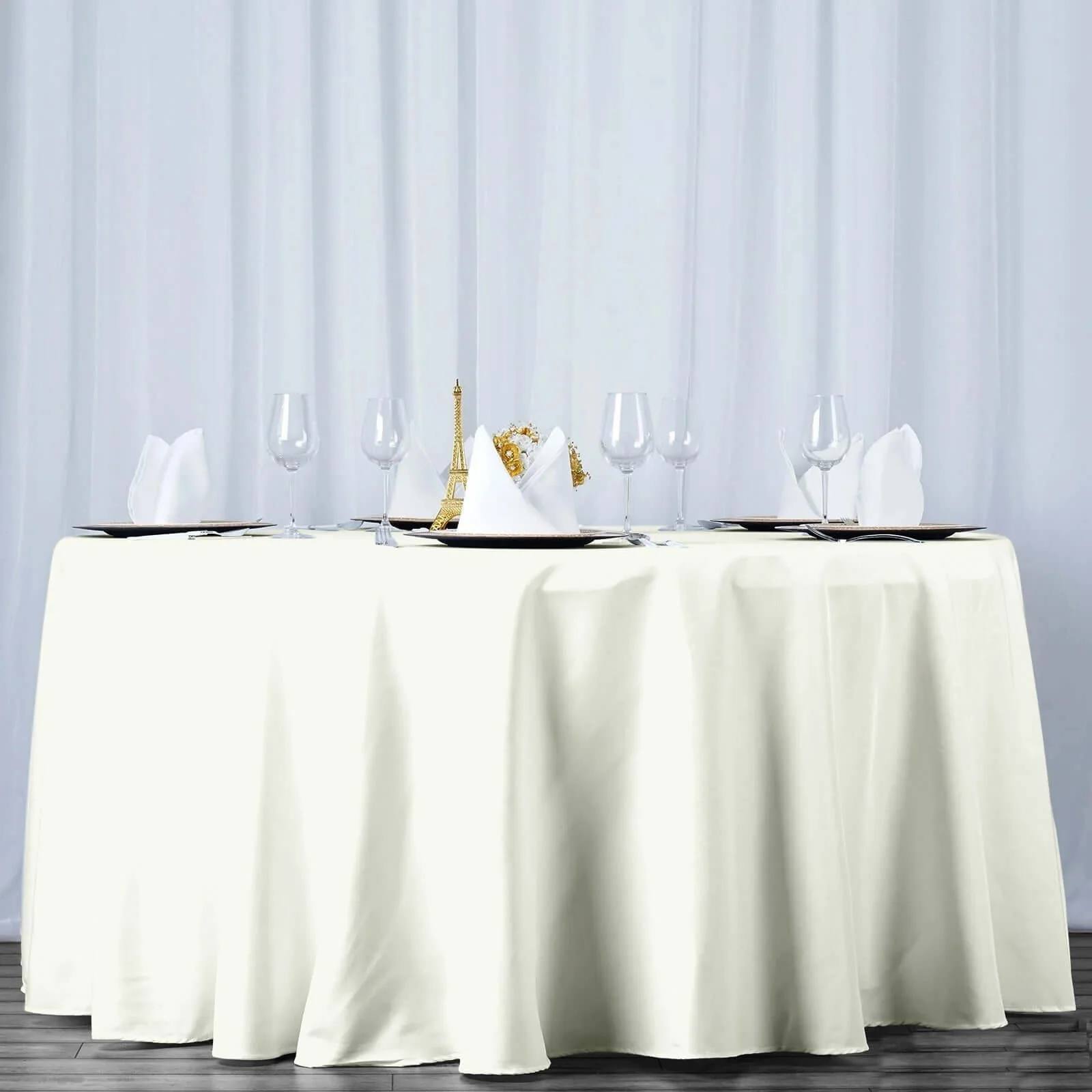 Premium Polyester Round Tablecloth 120" Ivory - Seamless 220GSM Table Cover - Image 5