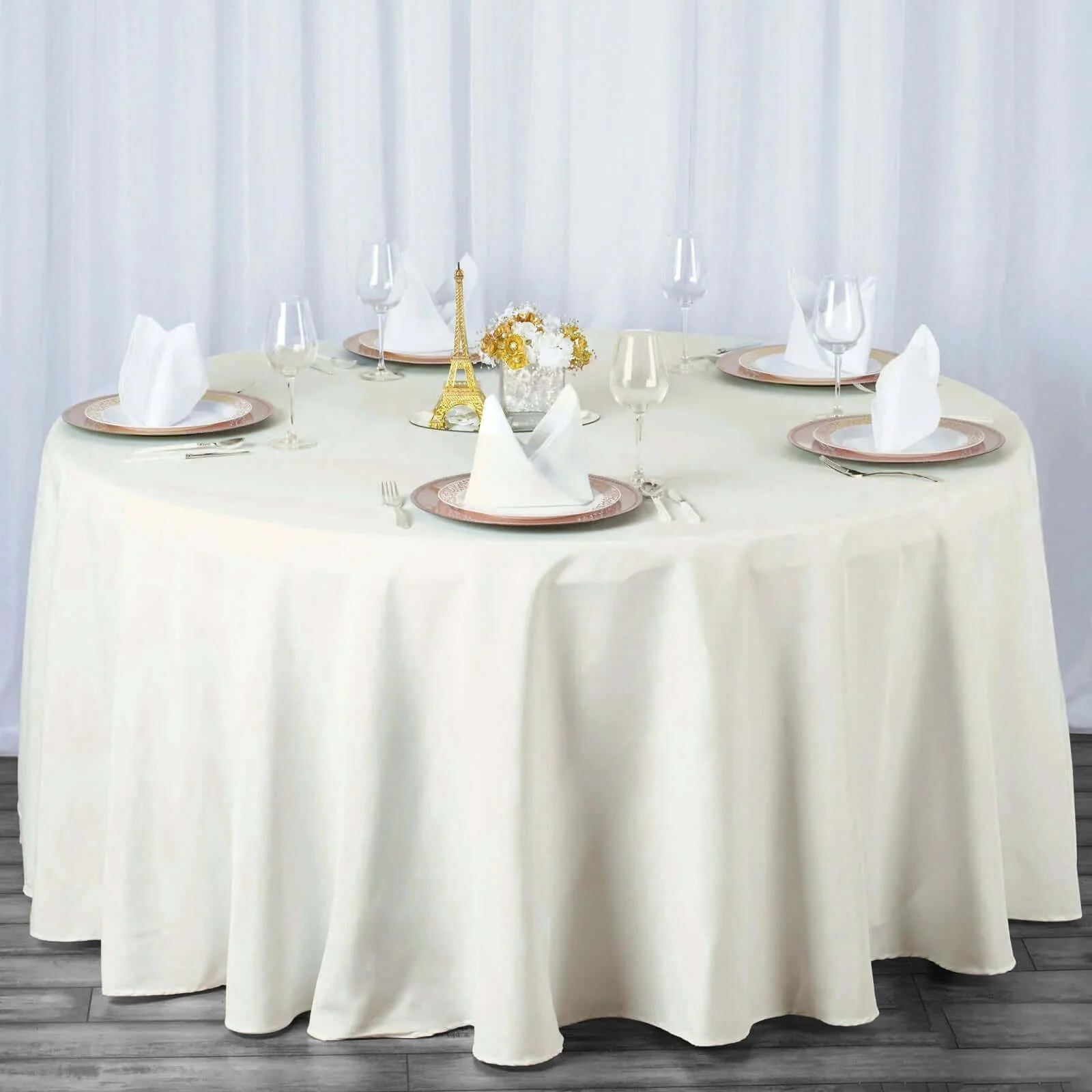 Premium Polyester Round Tablecloth 120" Ivory - Seamless 220GSM Table Cover - Image 7