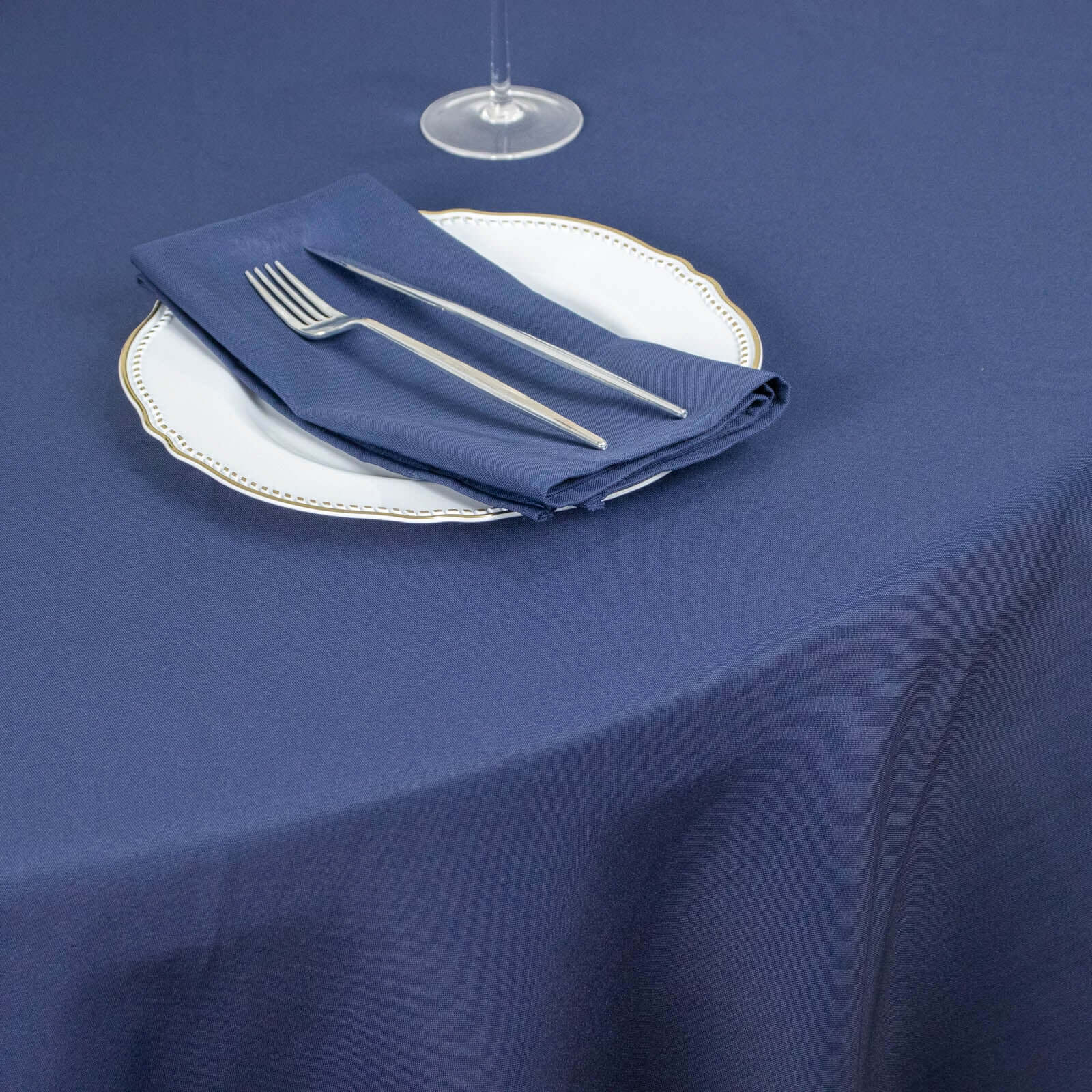 Premium Polyester Round Tablecloth 120" Navy Blue - Seamless 220GSM Table Cover - Image 5