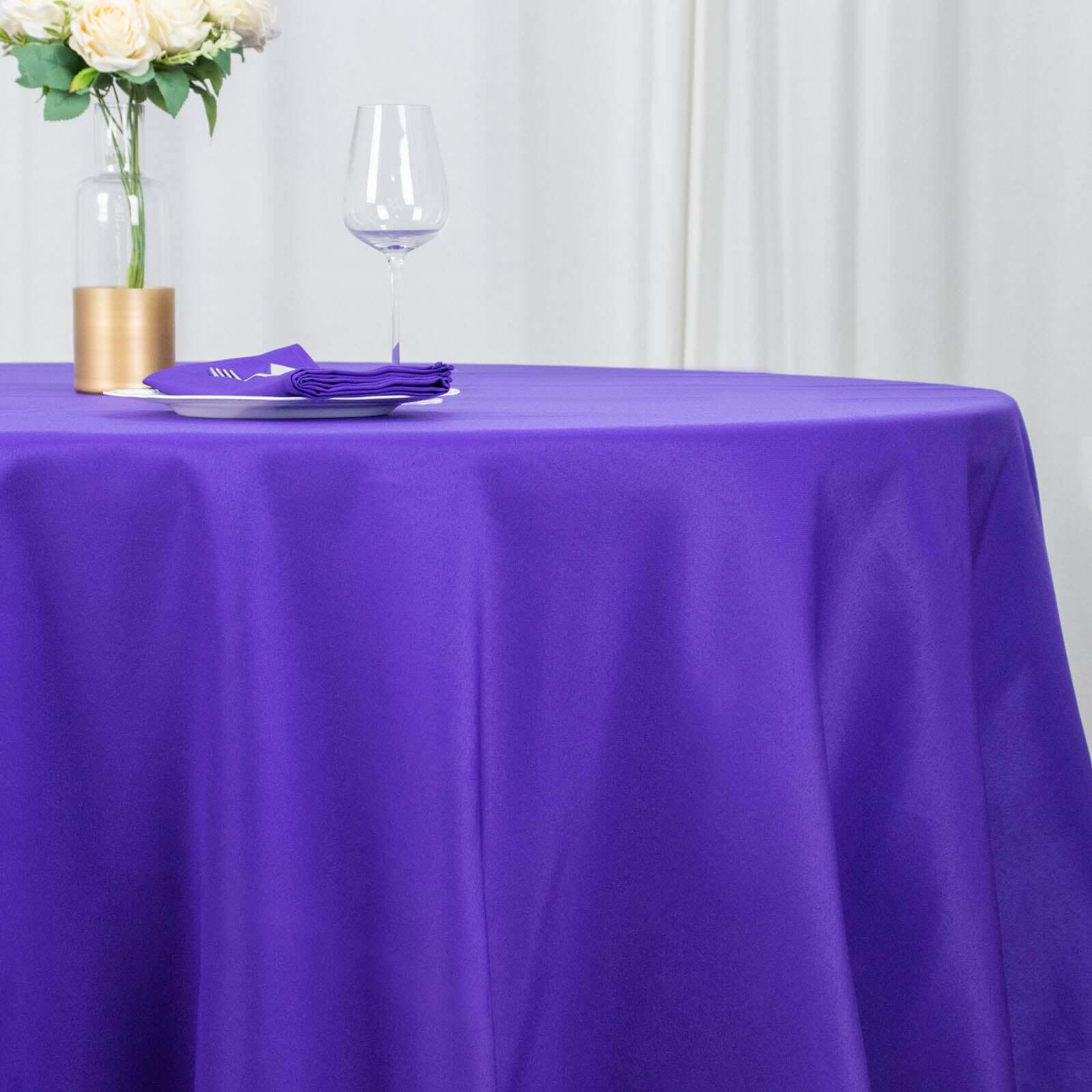 Premium Polyester Round Tablecloth 120" Purple - Seamless 220GSM Table Cover - Image 2