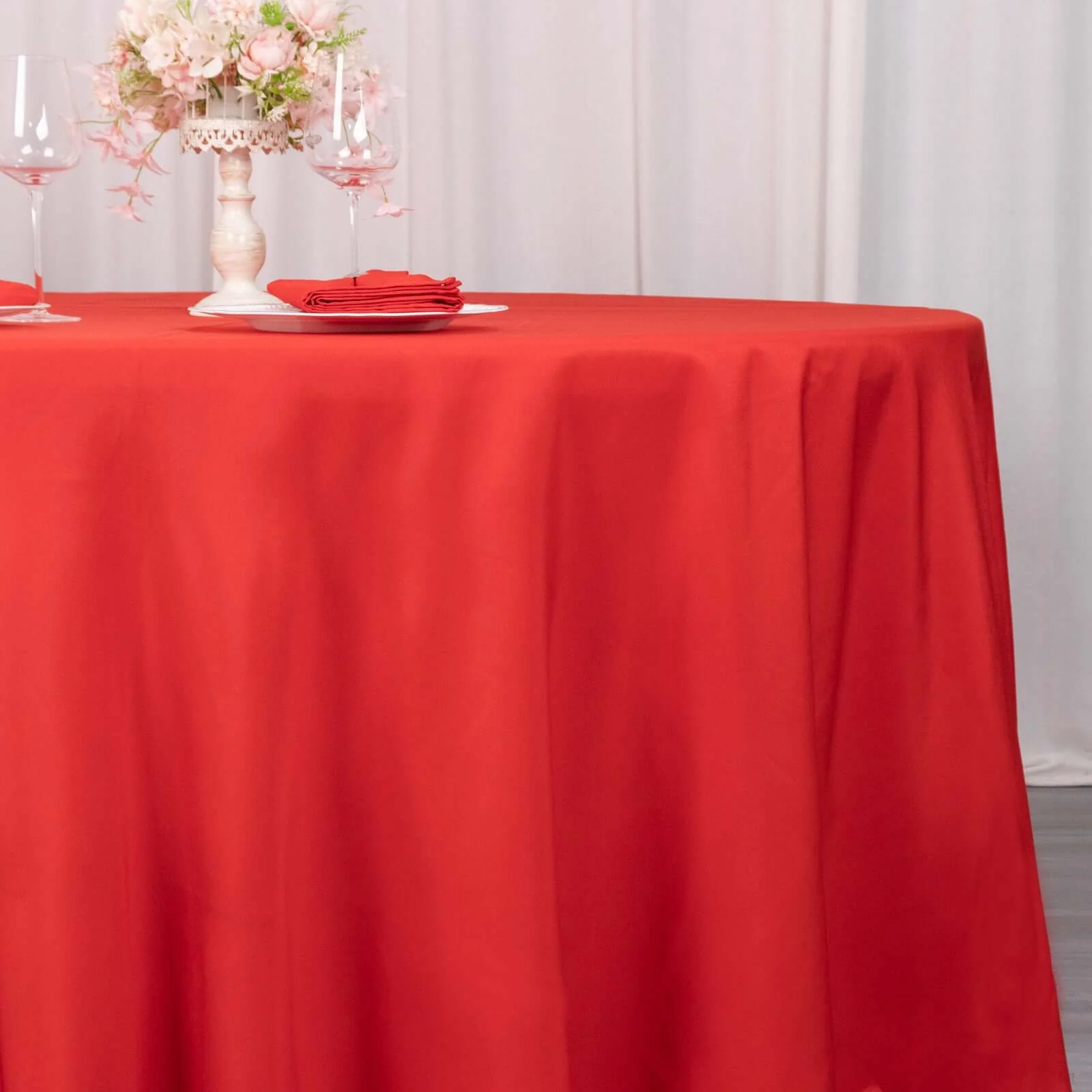 Premium Polyester Round Tablecloth 120" Red - Seamless 220GSM Table Cover - Image 2