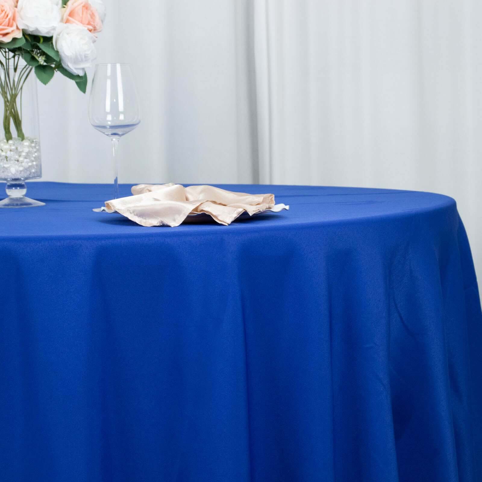 Premium Polyester Round Tablecloth 120" Royal Blue - Seamless 220GSM Table Cover - Image 2