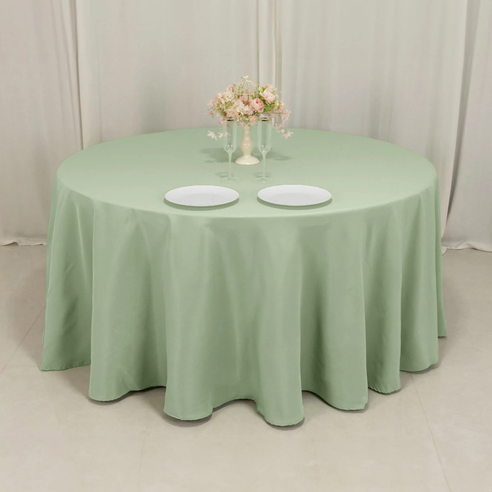 Premium Polyester Round Tablecloth 120" Sage Green - Seamless 220GSM Table Cover