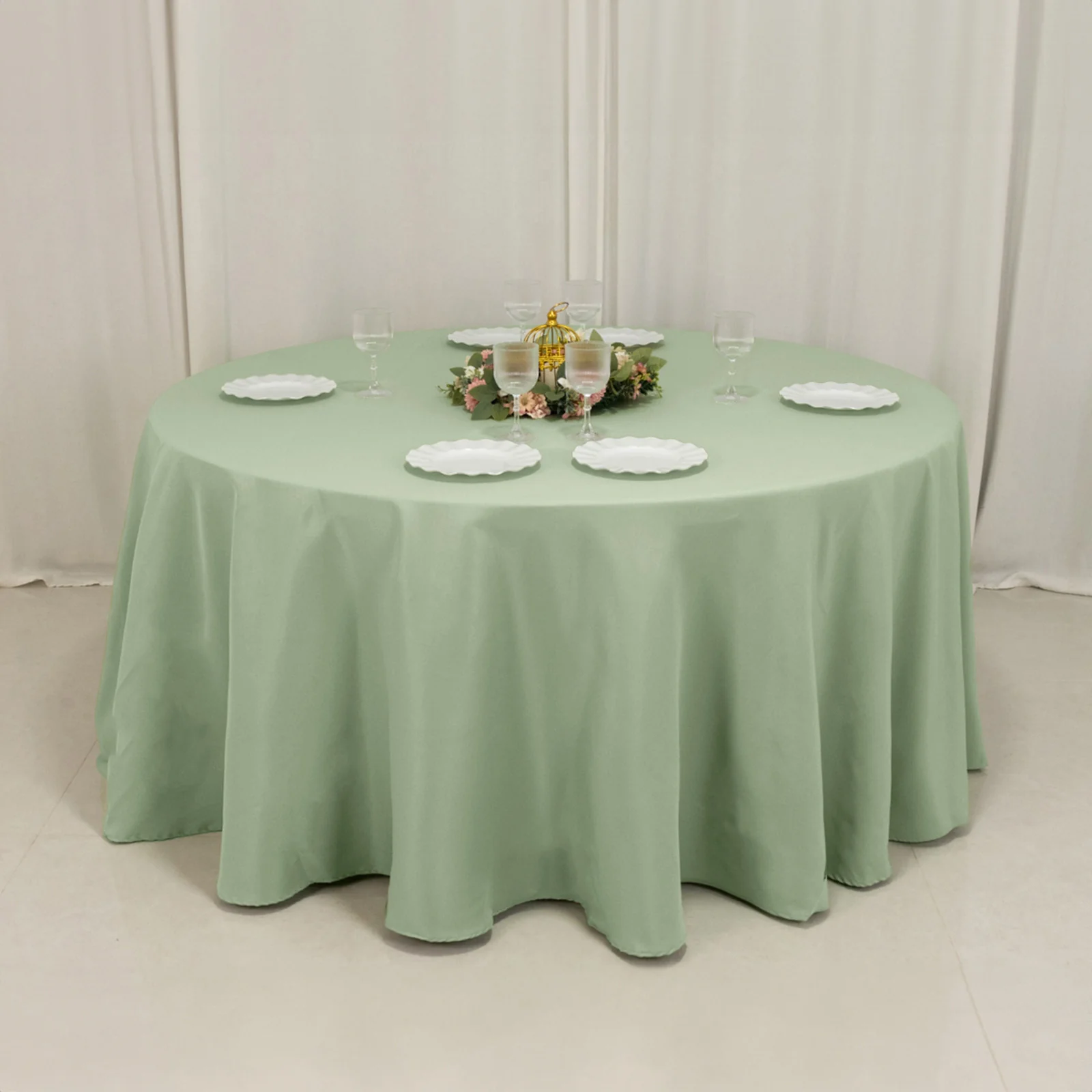 Premium Polyester Round Tablecloth 120" Sage Green - Seamless 220GSM Table Cover - Image 6