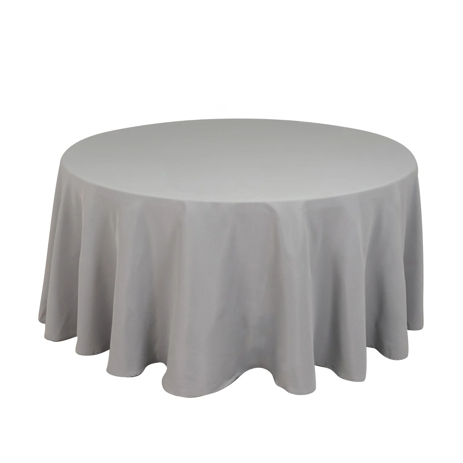 Premium Polyester Round Tablecloth 120" Silver - Seamless 220GSM Table Cover - Image 3