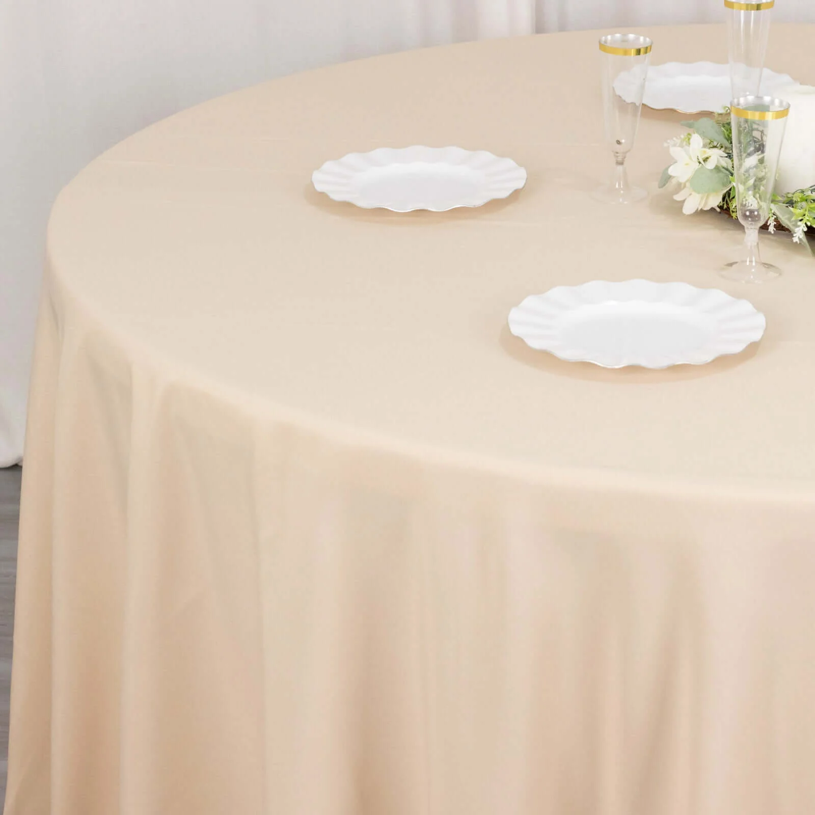 Premium Polyester Round Tablecloth 132" Beige - Seamless 220GSM Table Cover - Image 2